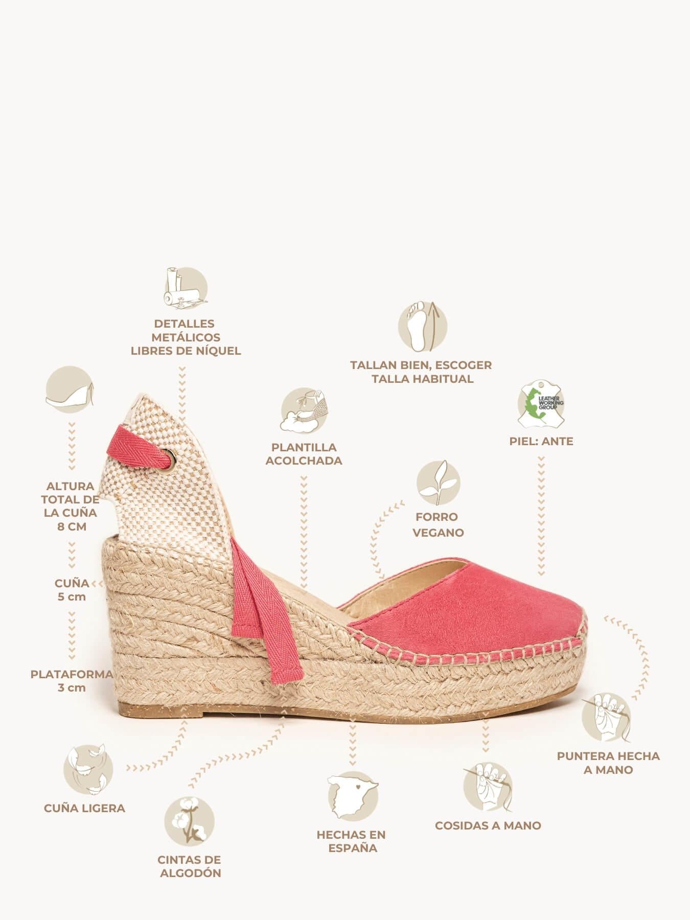 Sandália Romero Anabela 8 cm Camurça Rosa Fúcsia