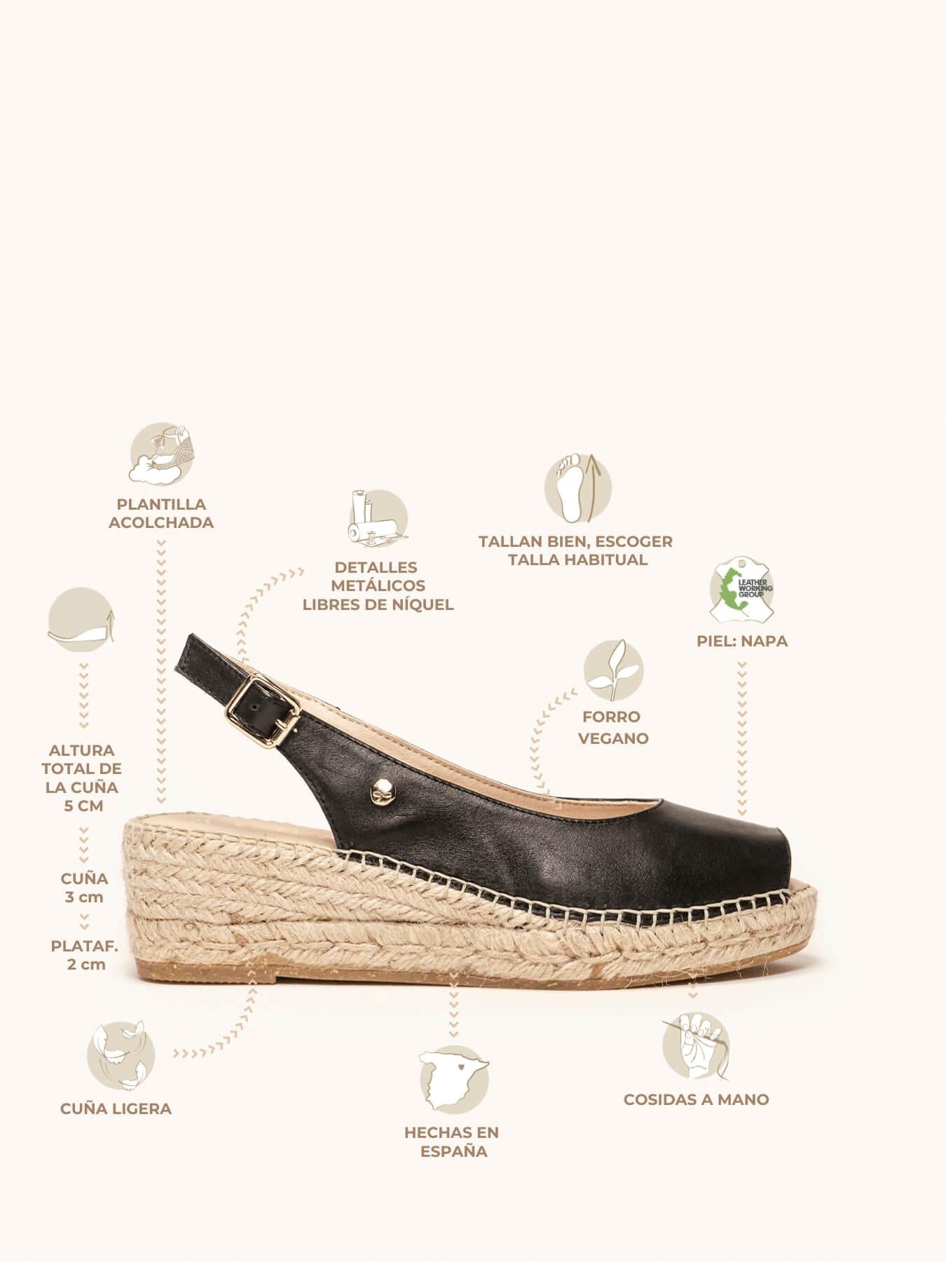 Sandália Anabela Baixa Clavel Napa Preto