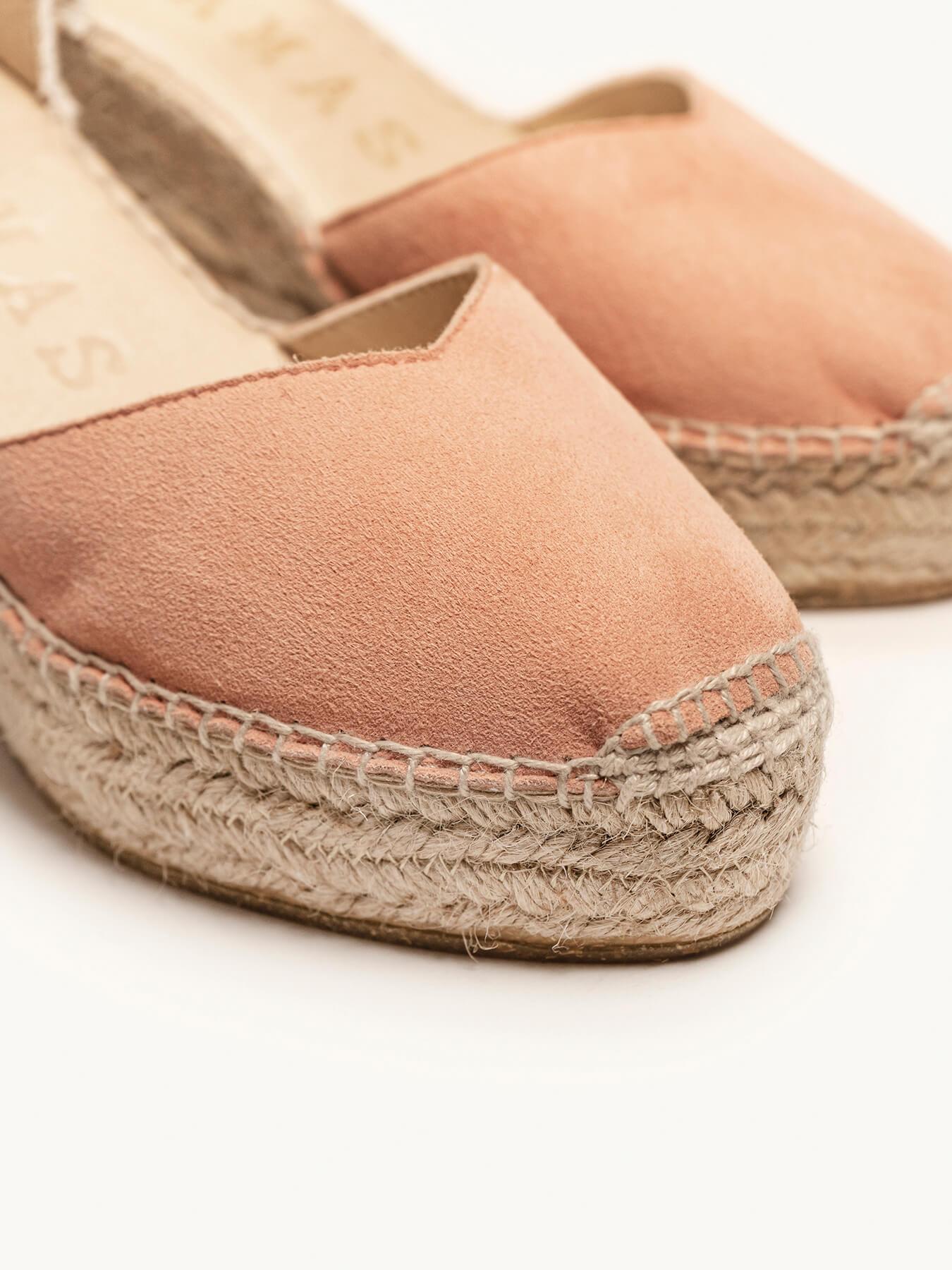 Sandália Anabela Média Plataforma Jara Camurça Laranja Claro