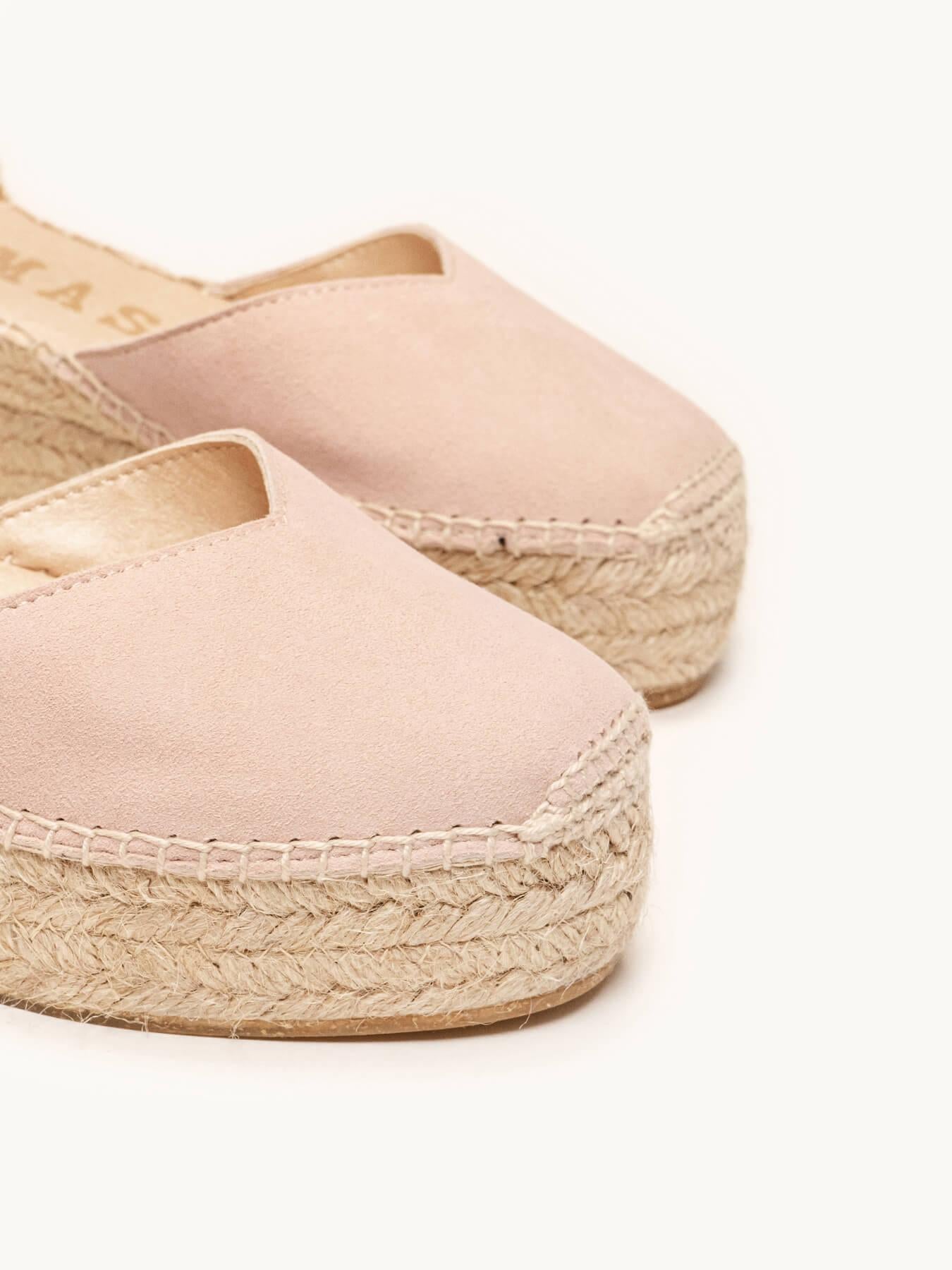 Sandália Jara Anabela 6 cm Camurça Rosa Claro