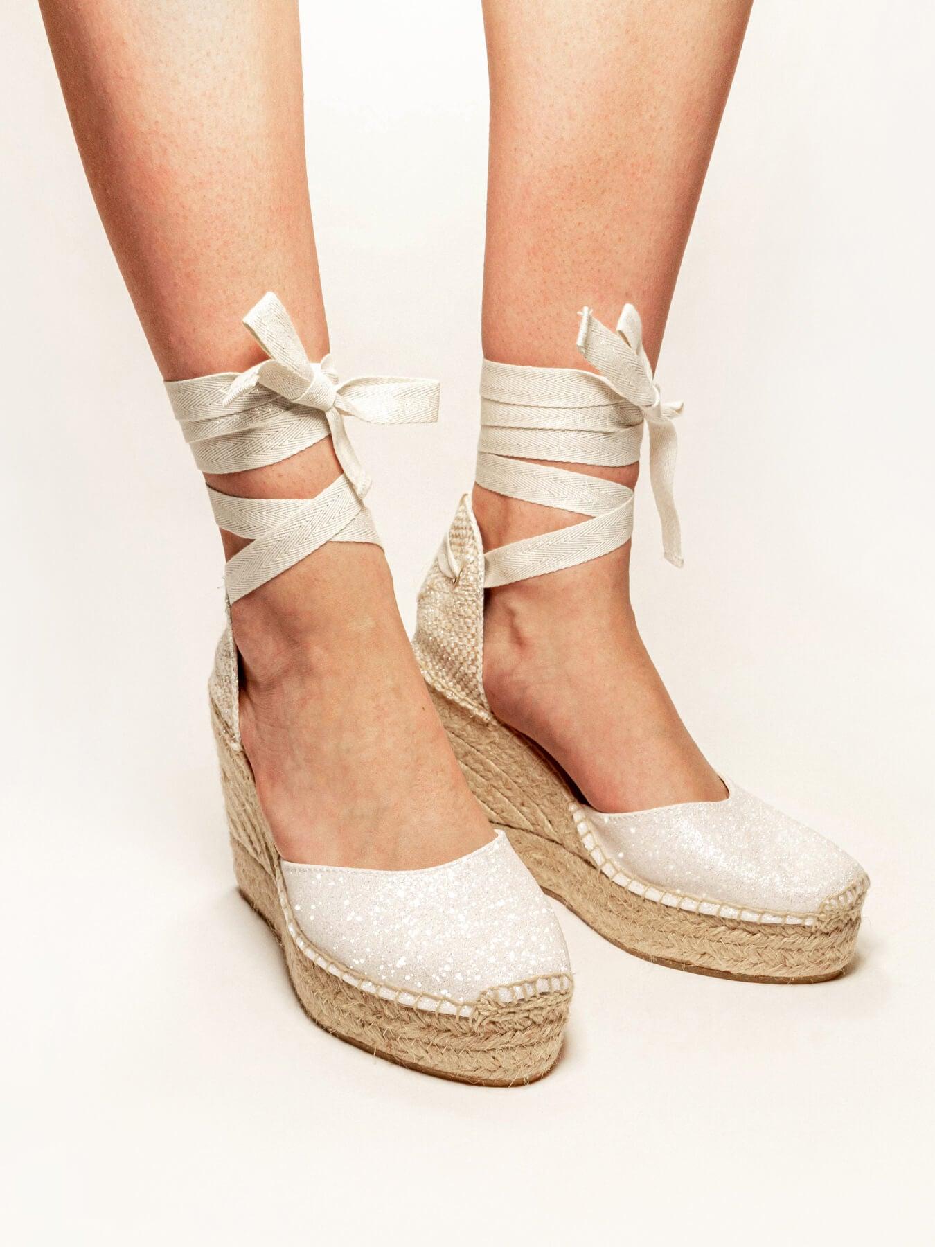 Sandália Anabela Alta Cala Brilho Branca