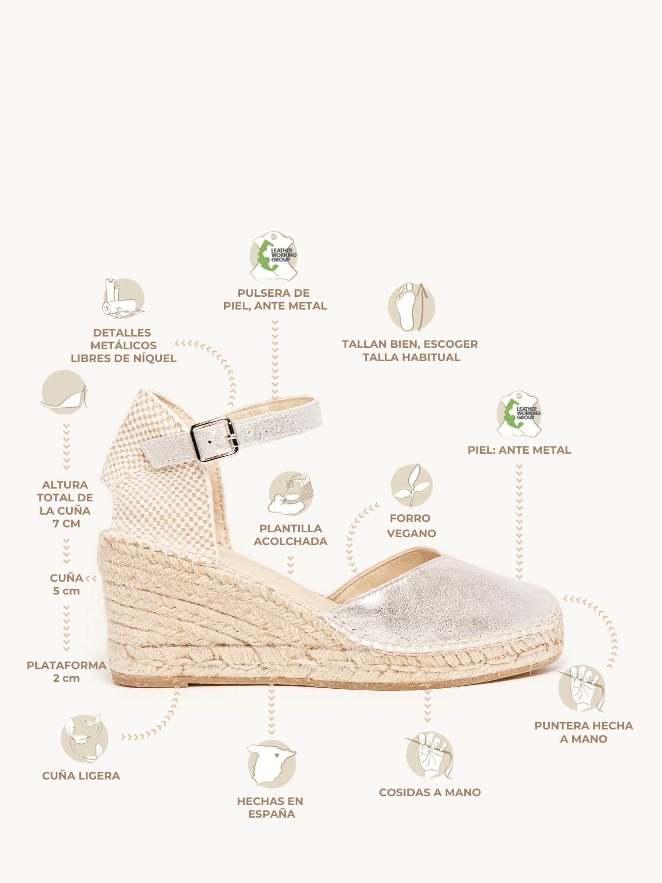 Sandália Anabela Média Jara Camurça Prata Metalizado