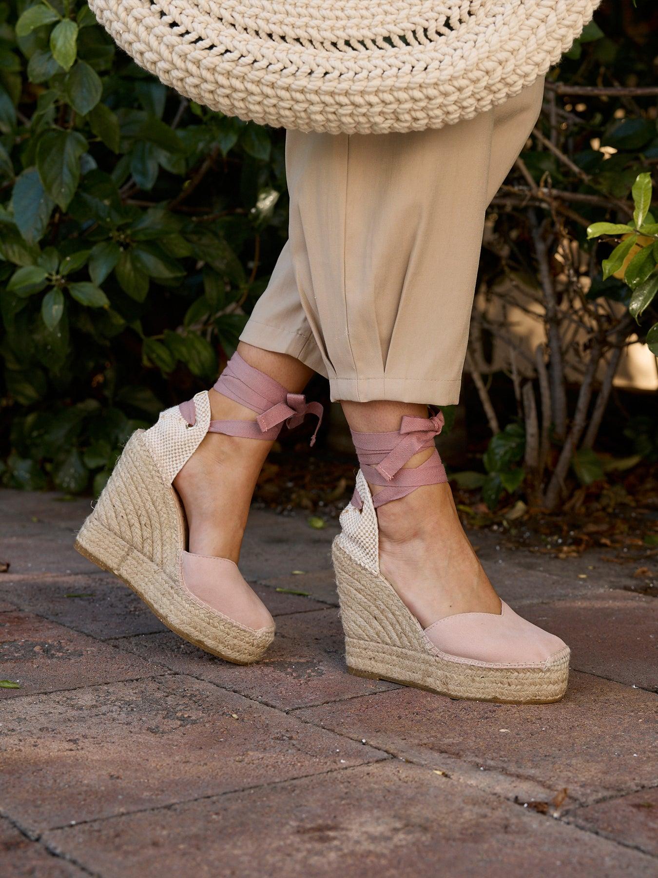 Sandália Anabela Alta 12cm Romero Rosa Clara