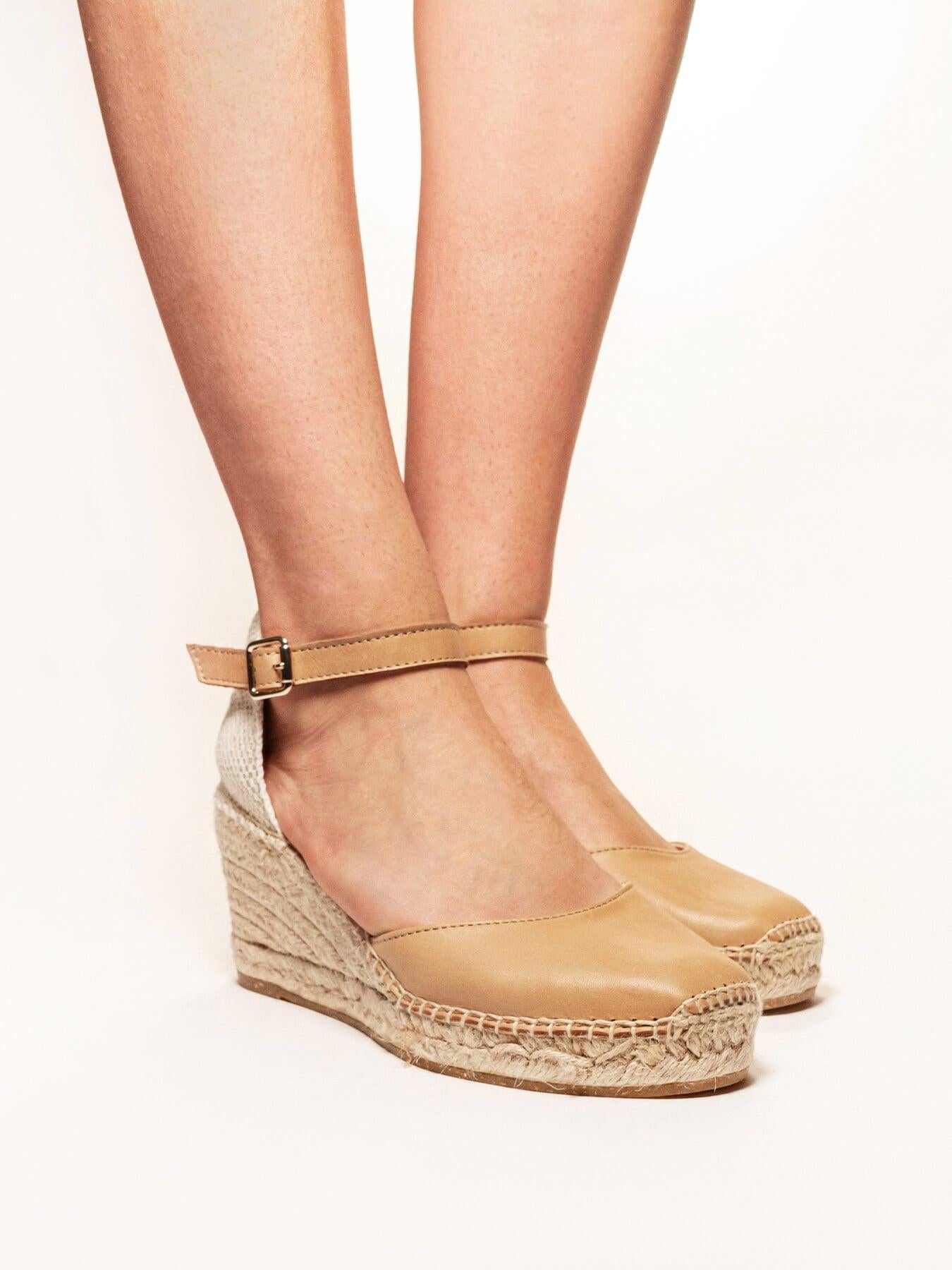 Sandália Anabela Média Marga Napa Marrom Claro