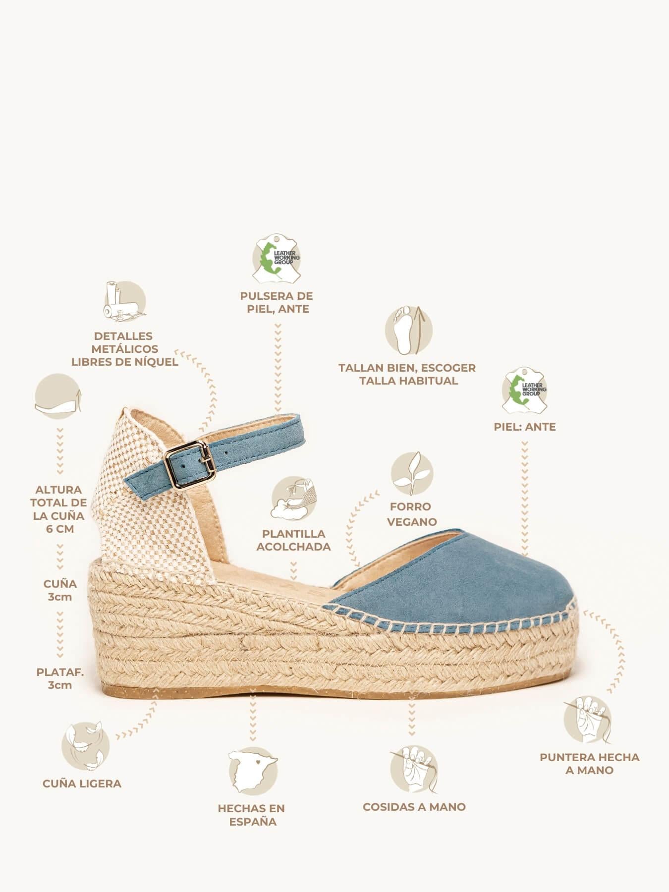 Sandália Jara Anabela 6 cm Camurça Azul Jeans