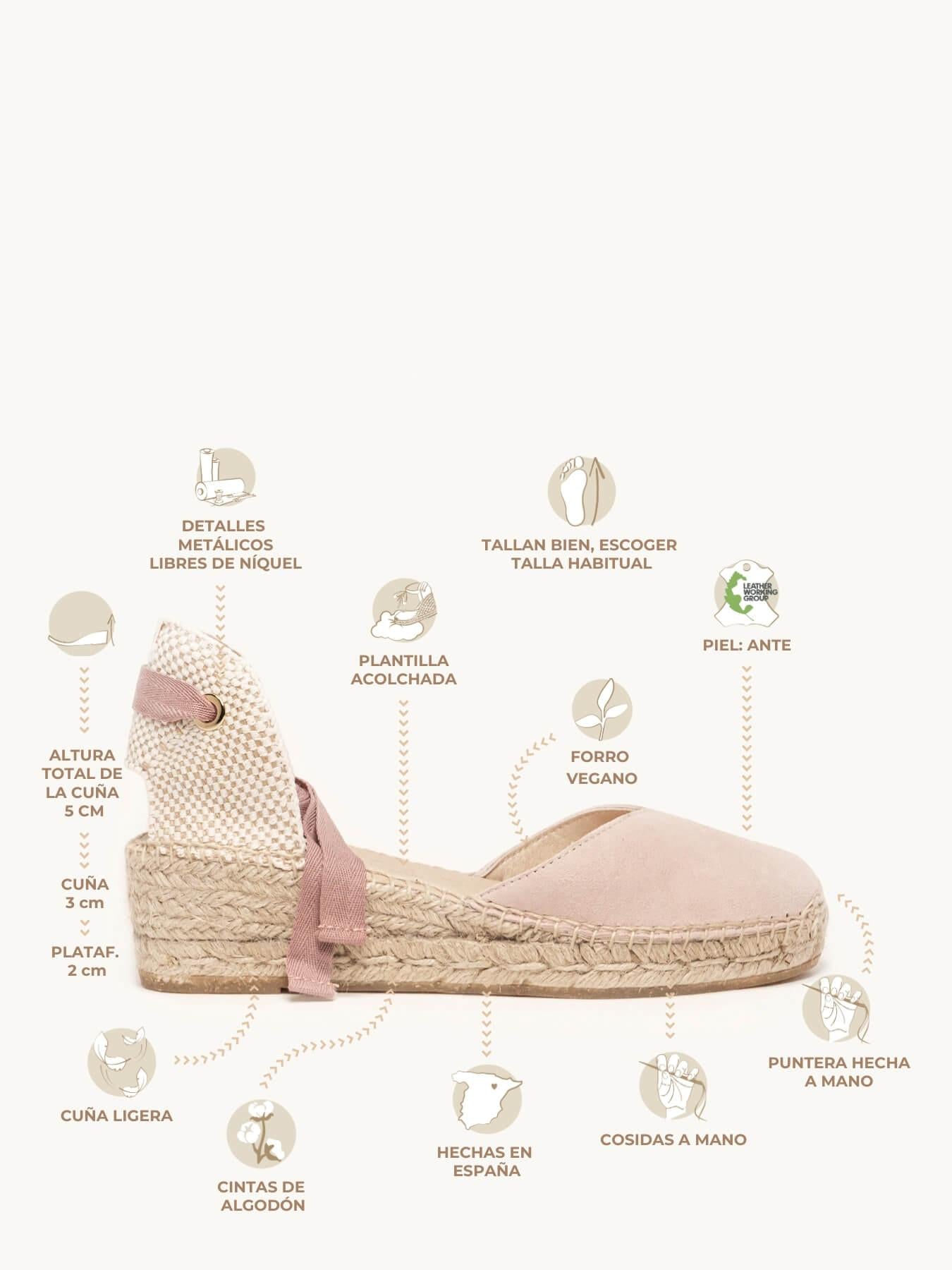 Sandália Romero Anabela 5 cm Camurça Rosa Claro