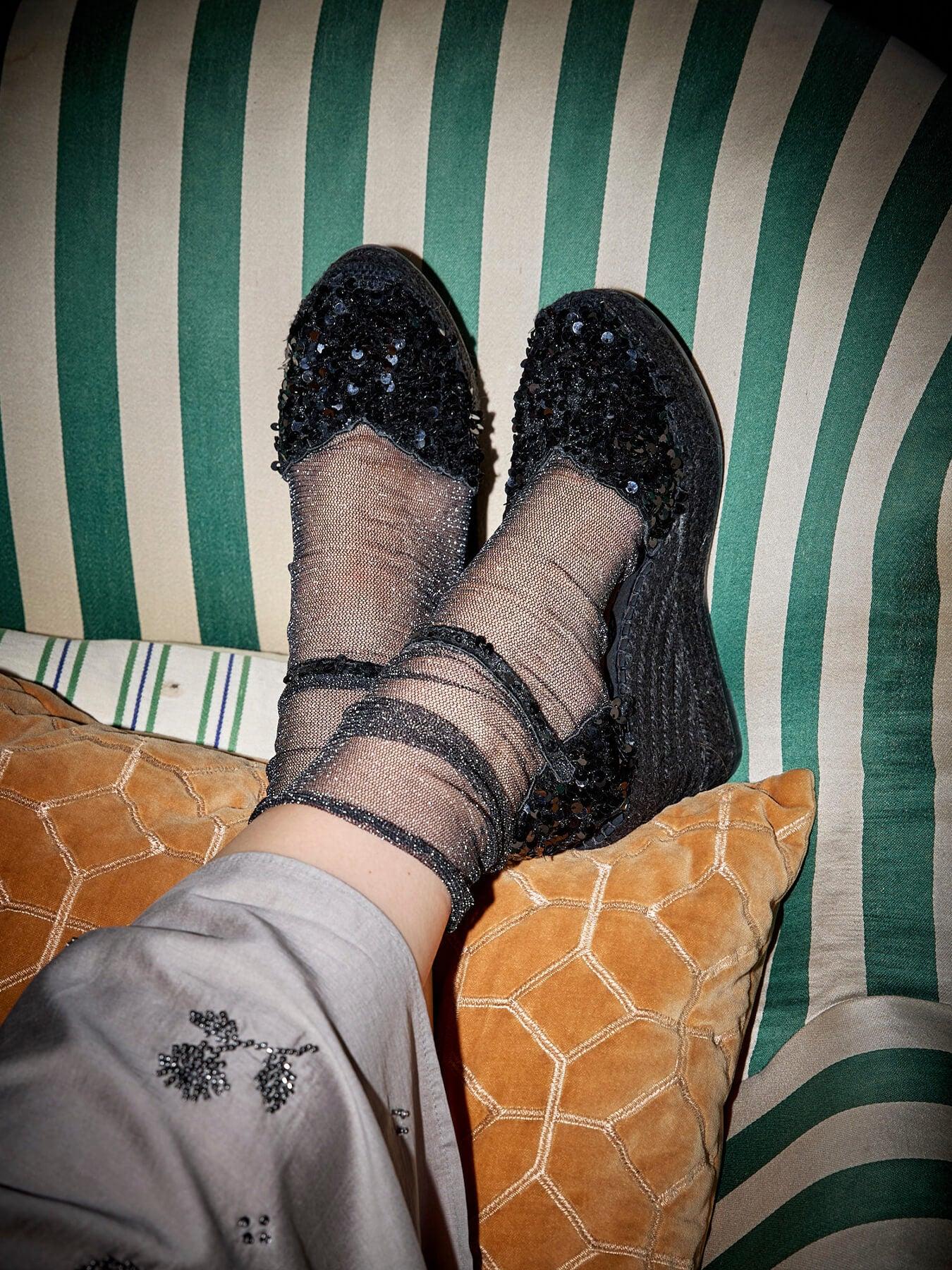 Sandália Jara Anabela 10 cm Paetês Preto
