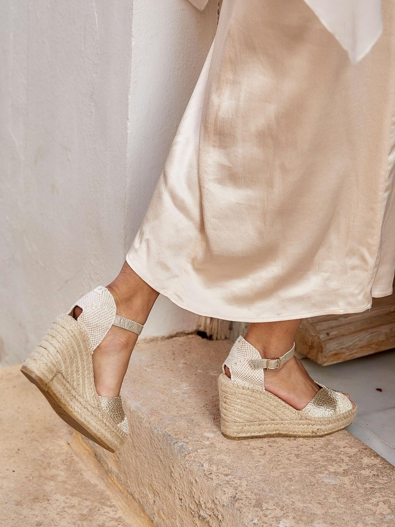 Sandália Anabela Alta Alelí Cordela Dourado