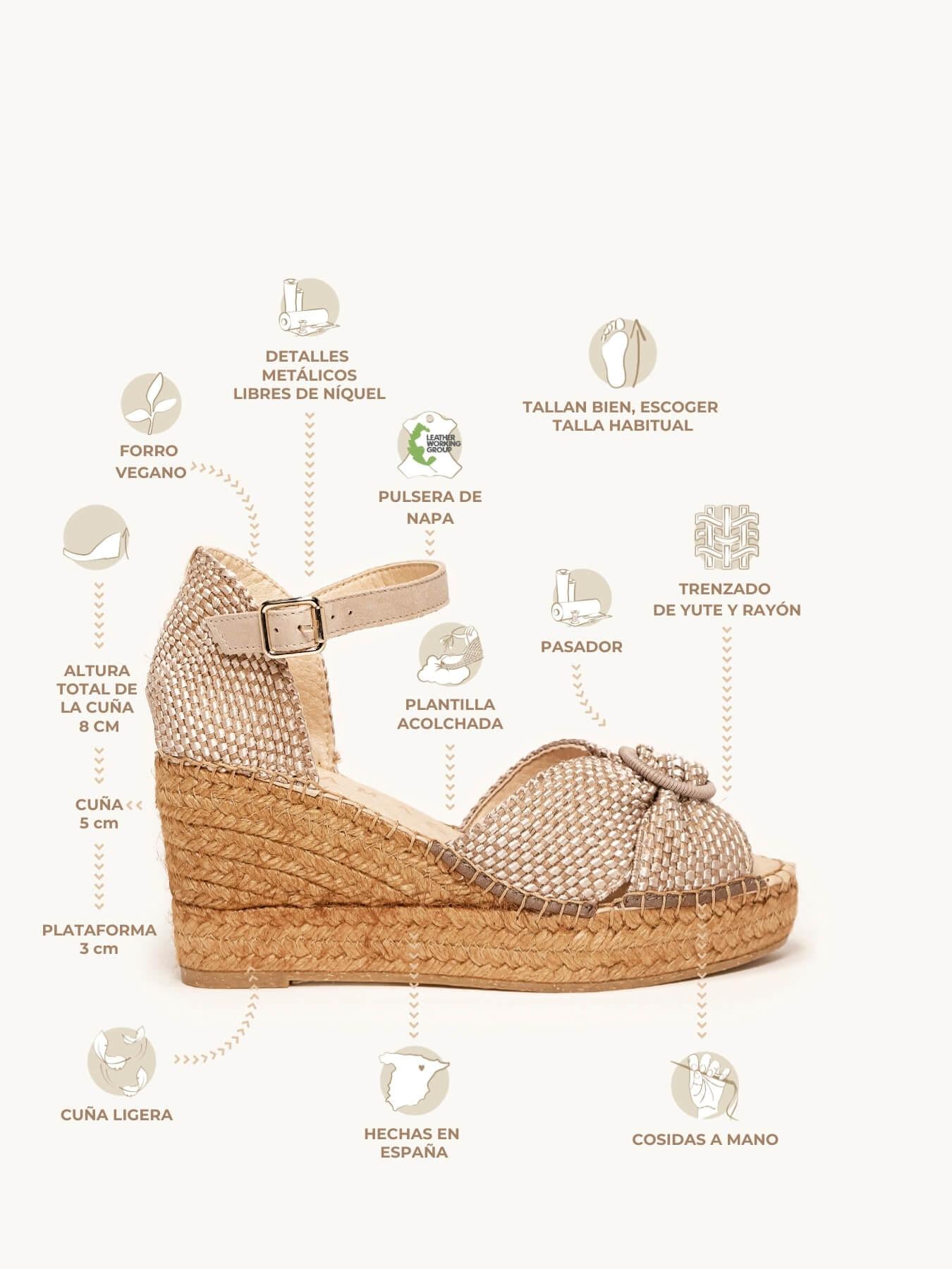 Sandália Amapola Anabela 8 cm Trançado Taupe