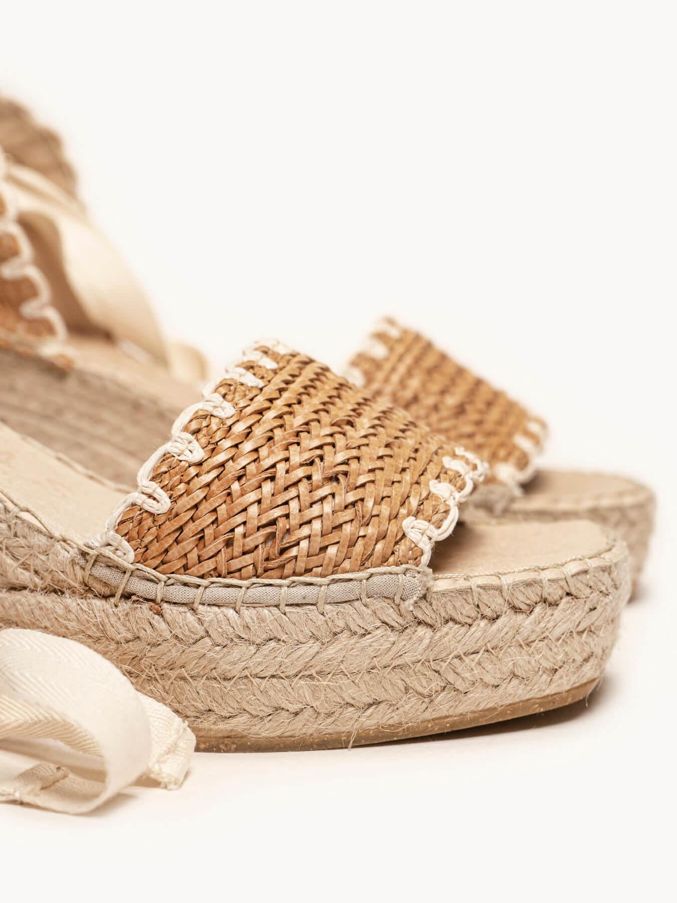 Sandália Anabela Média Aulaga Fita Arcos Marrom Claro