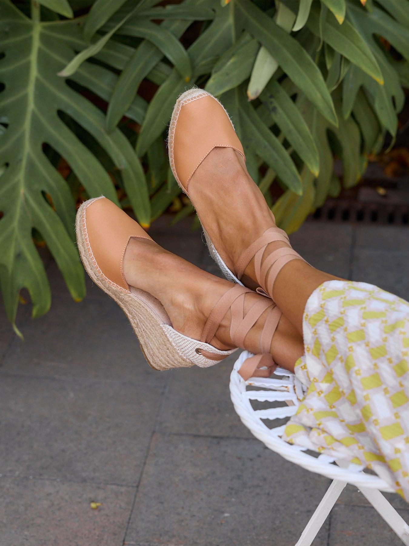 Sandália Anabela Média Romero Napa Marrom Claro