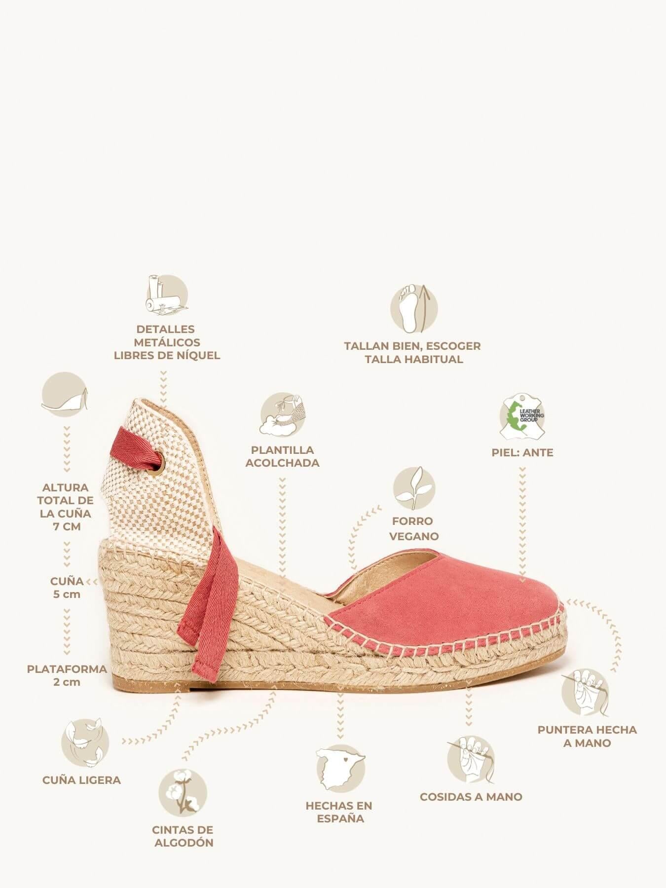 Sandália Romero Anabela 7 cm Camurça Rosa Escuro