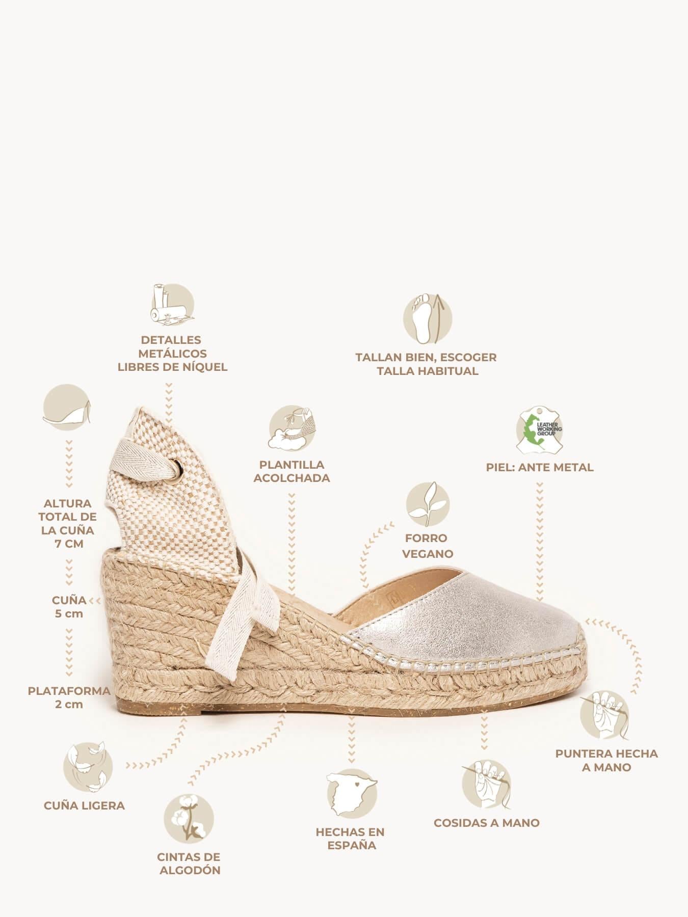 Sandália Anabela Média Romero Camurça Prata Metalizado