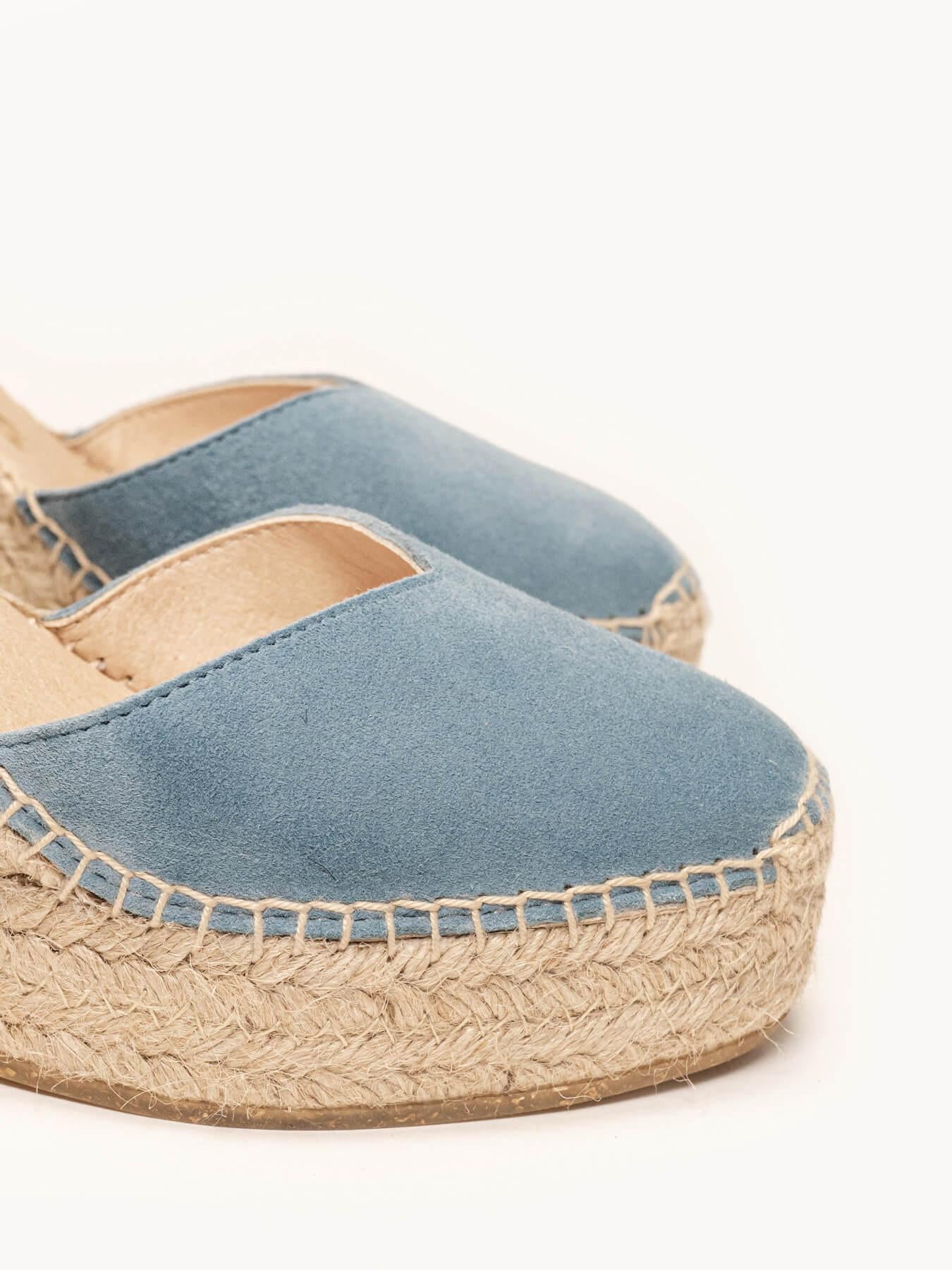 Sandália Anabela Alta Jara Camurça Azul Jeans