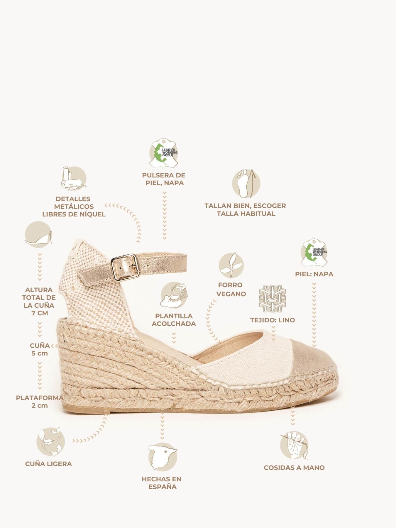 Sandália Anabela Média Marga Napa Linho Ouro