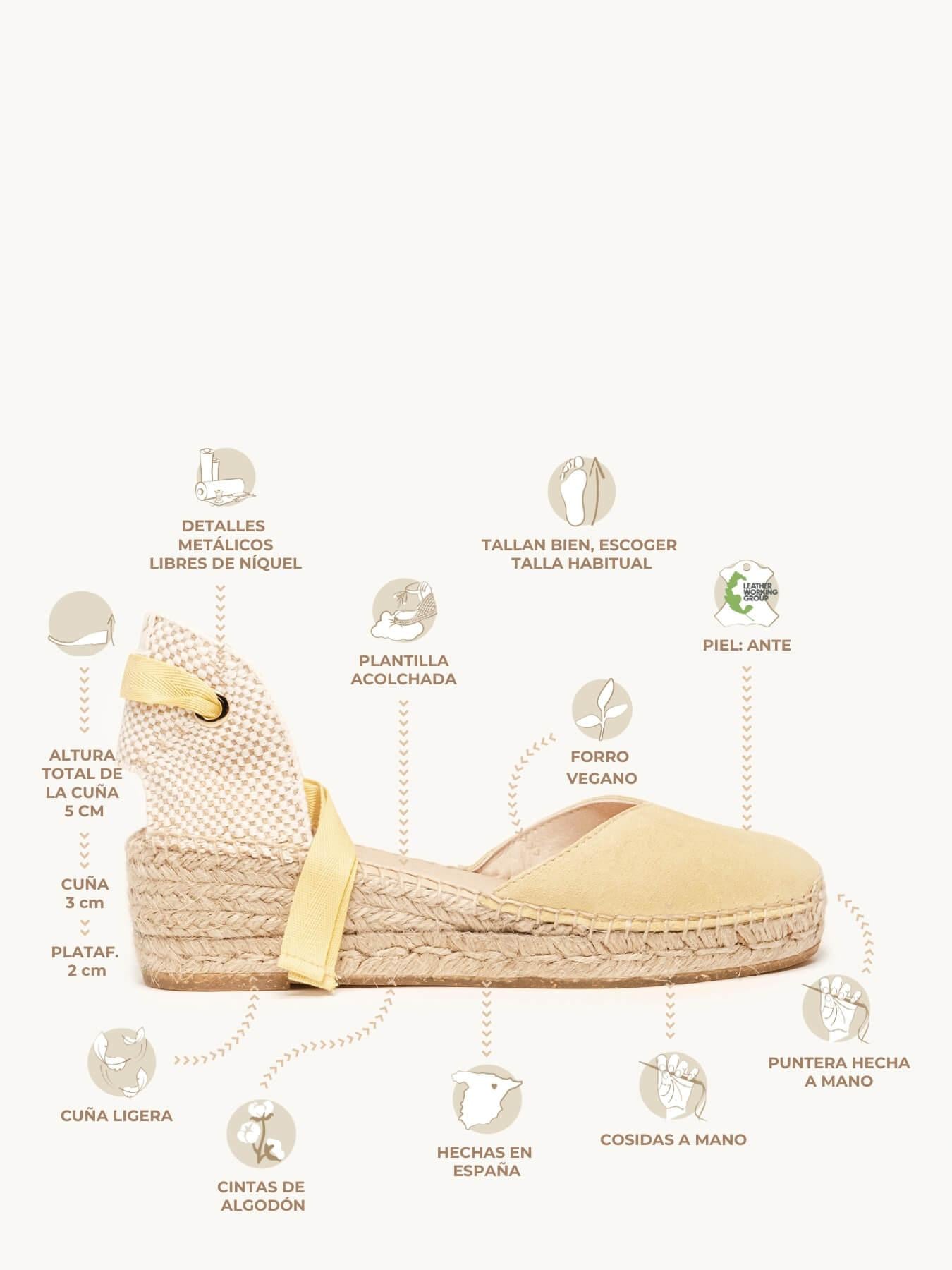 Sandália Anabela Baixa Romero Camurça Amarelo