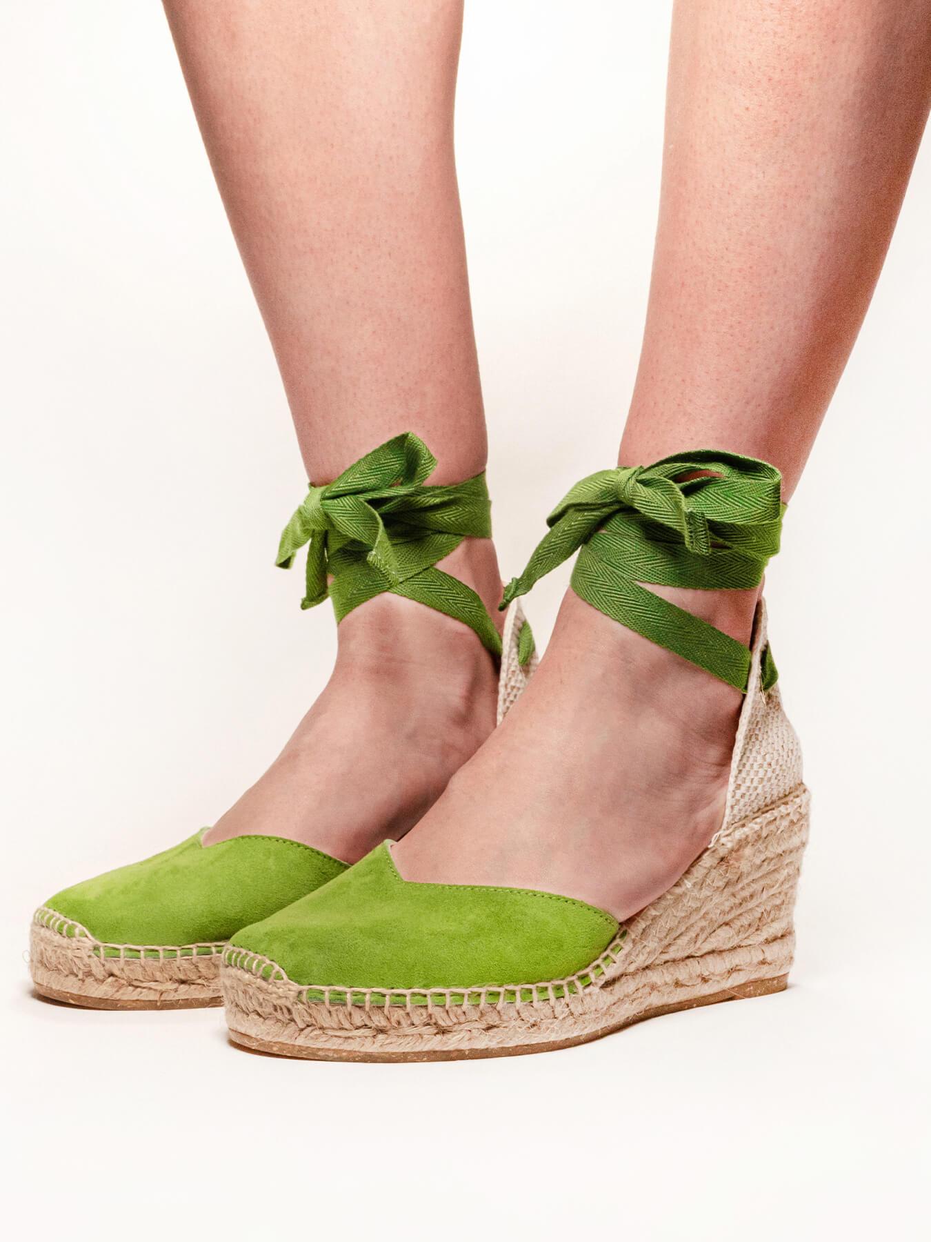 Sandália Romero Anabela 7 cm Camurça Verde