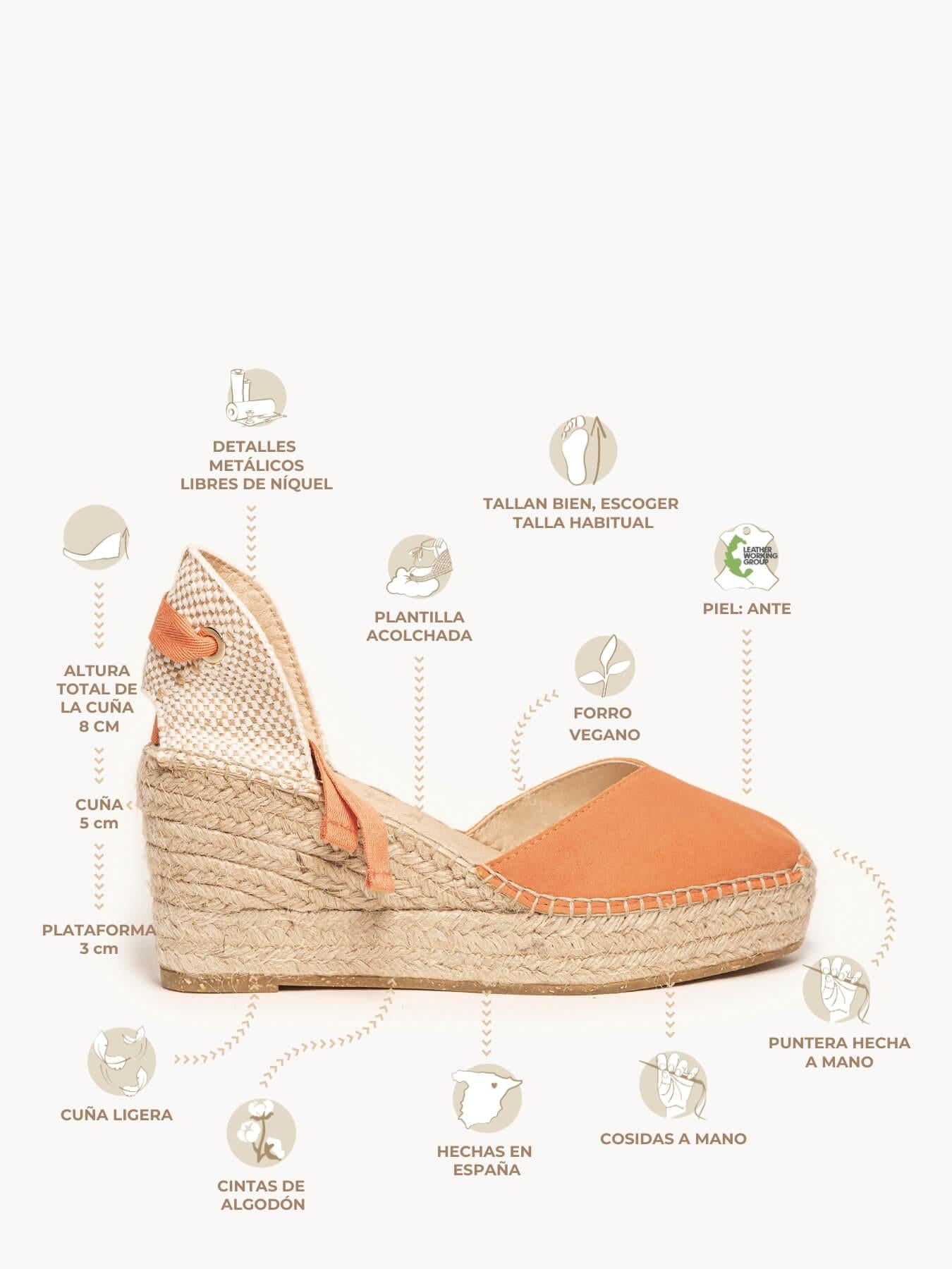 Sandália Romero Anabela 8 cm Camurça Laranja
