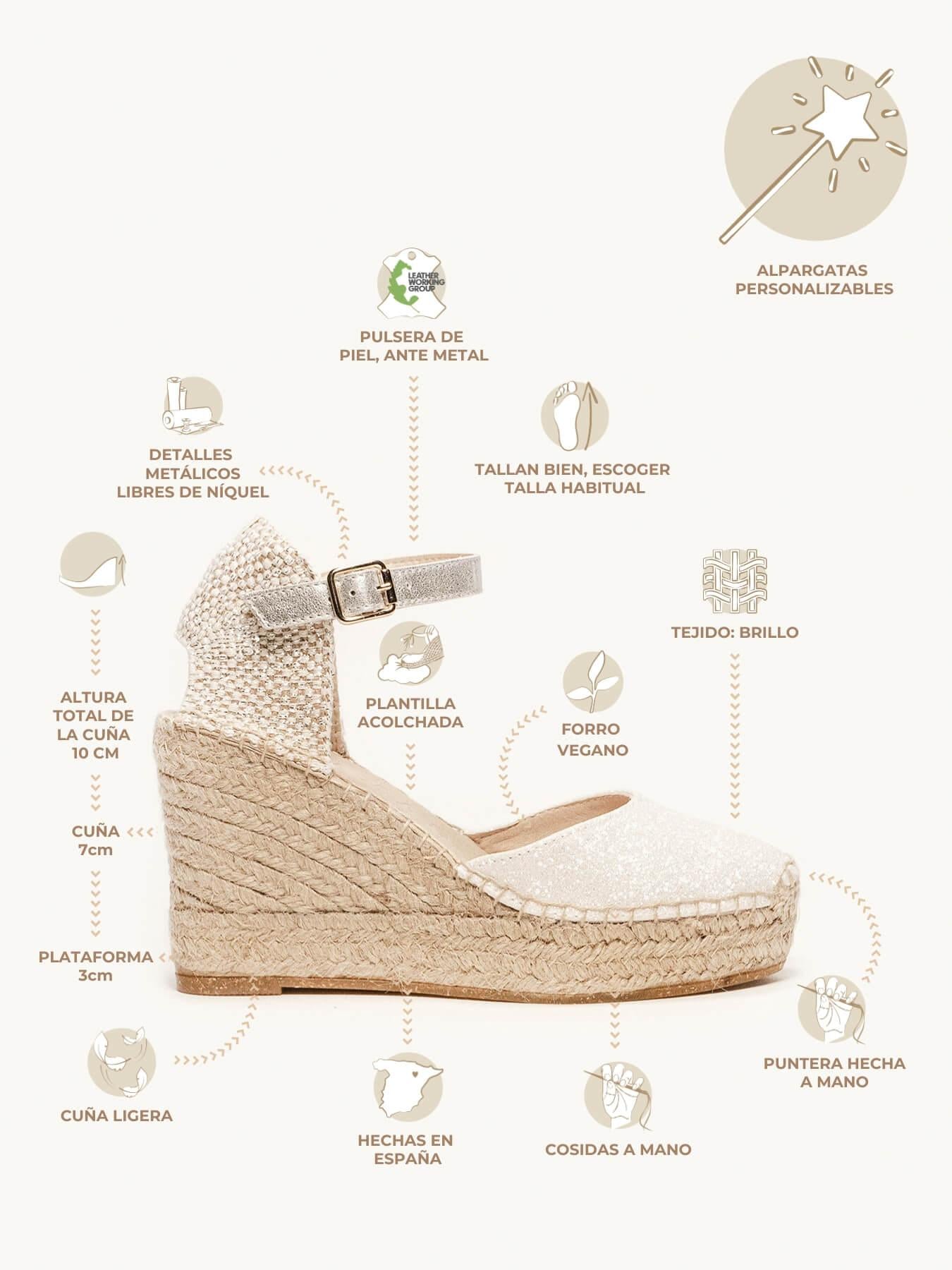 Sandália Anabela Alta Dalia Brilho Branca