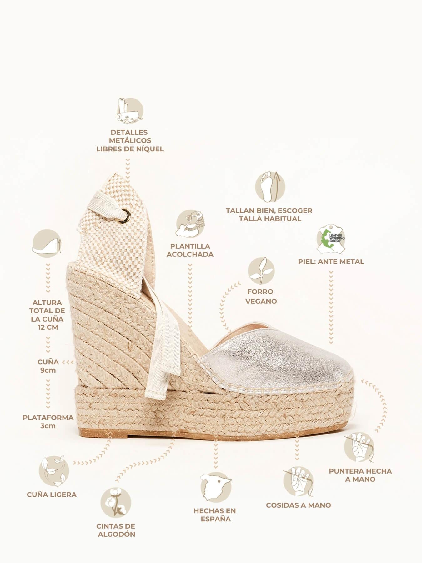 Sandália Romero Anabela 12 cm Camurça Prateado