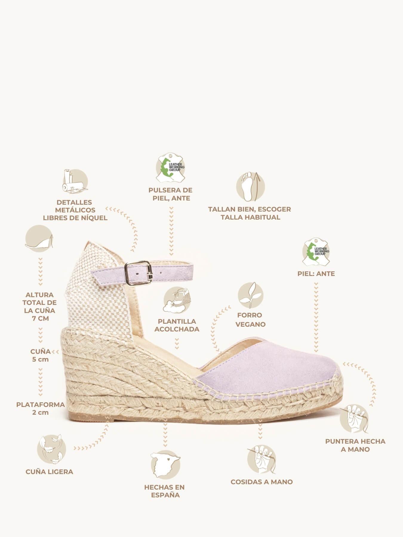 Sandália Anabela Média Jara Camurça Lilás