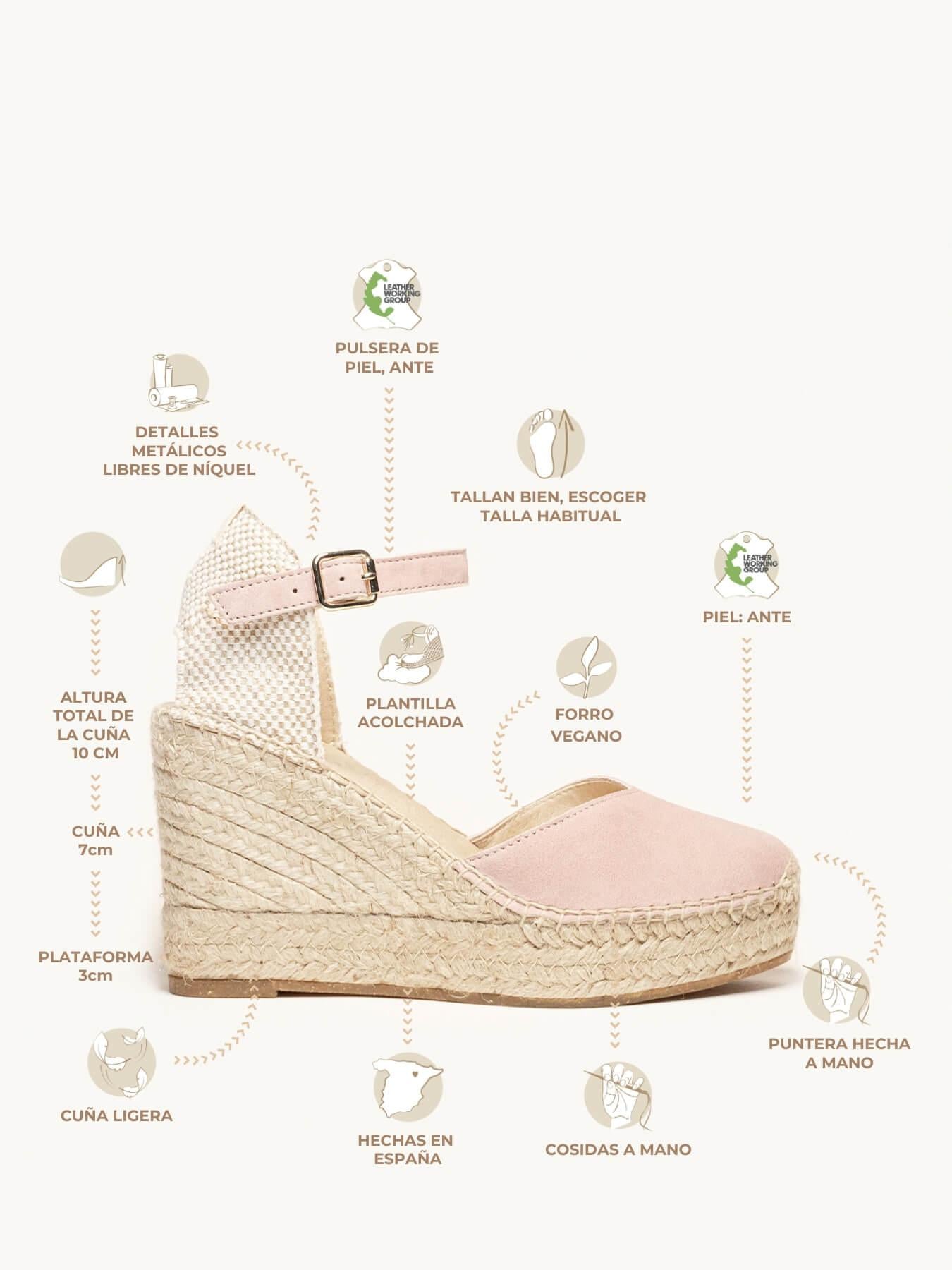 Sandália Anabela Alta Jara Camurça Rosa Clara