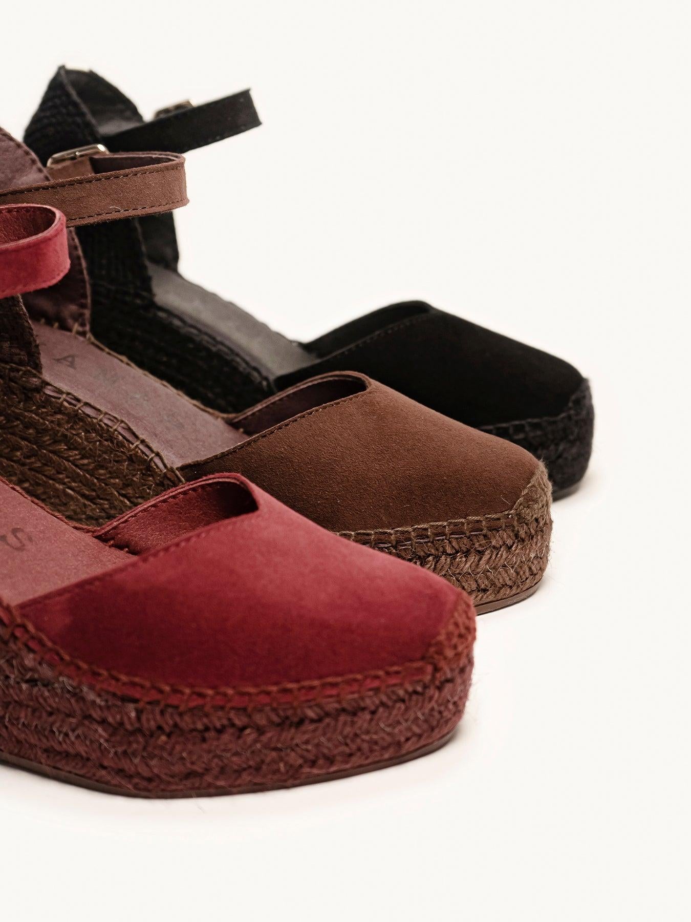 Sandália Jara Anabela 8 cm Camurça Granada