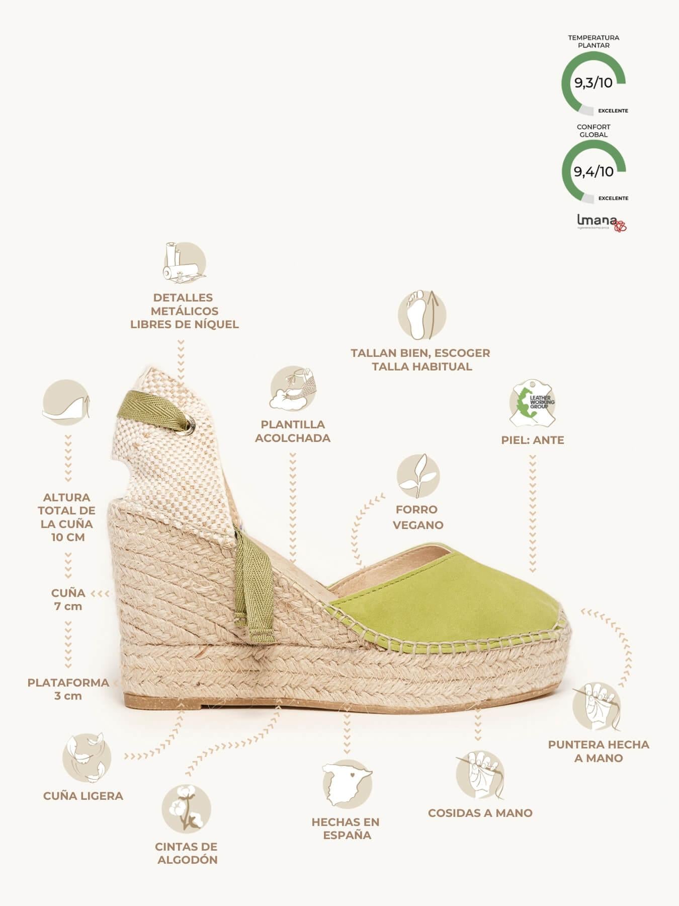 Sandália Anabela Alta Romero Camurça Verde Lima