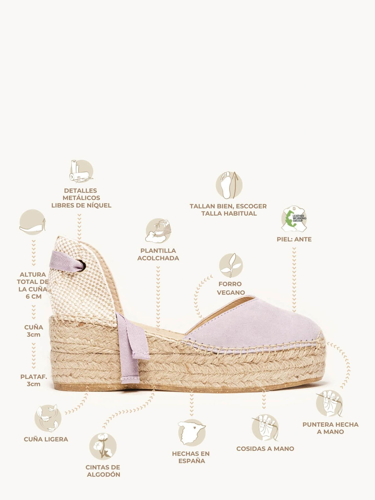 Sandália Romero Anabela 6 cm Camurça Lilás