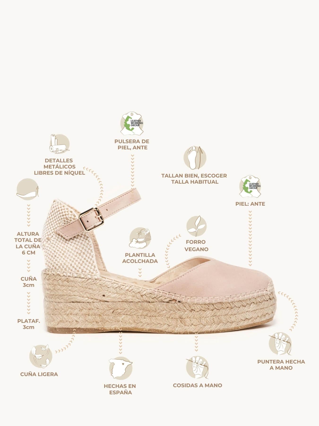 Sandália Jara Anabela 6 cm Camurça Rosa Claro