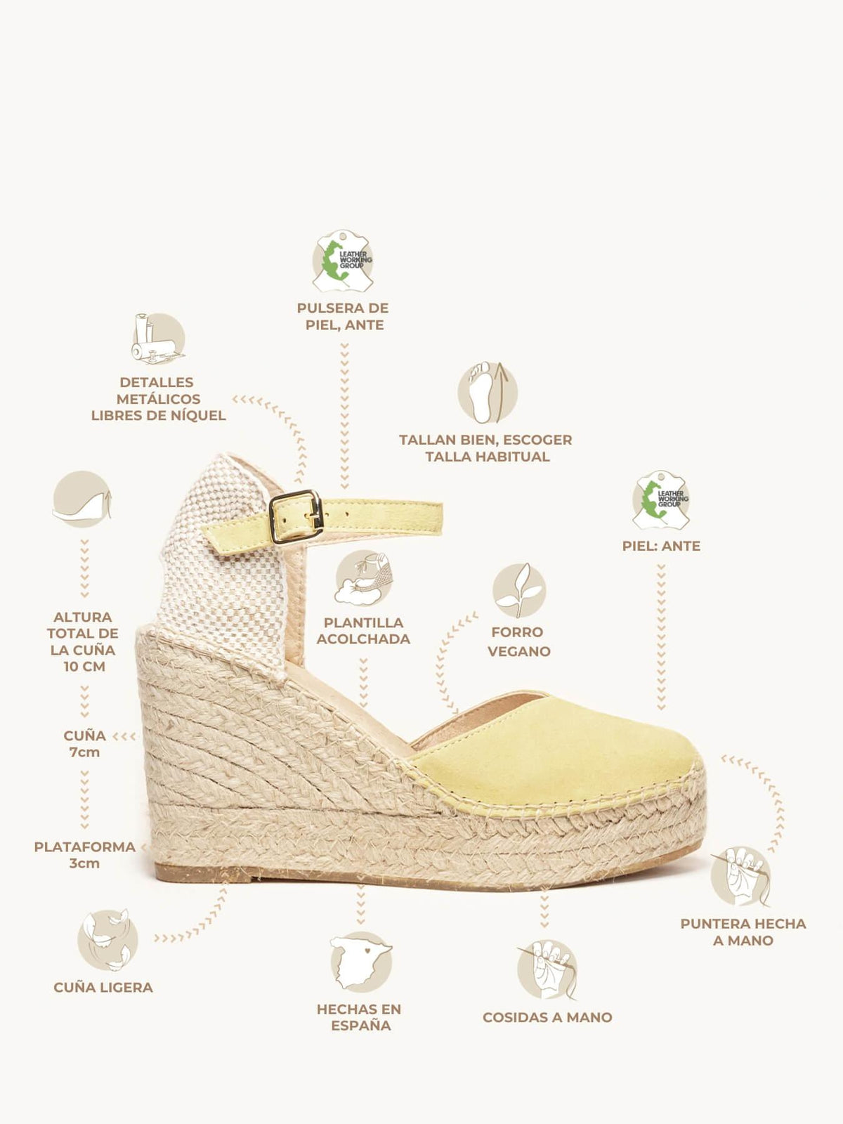 Sandália Jara Anabela 10 cm Camurça Amarelo
