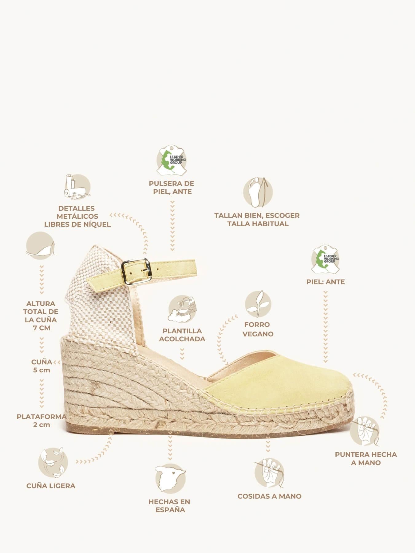 Sandália Anabela Média Jara Camurça Amarela