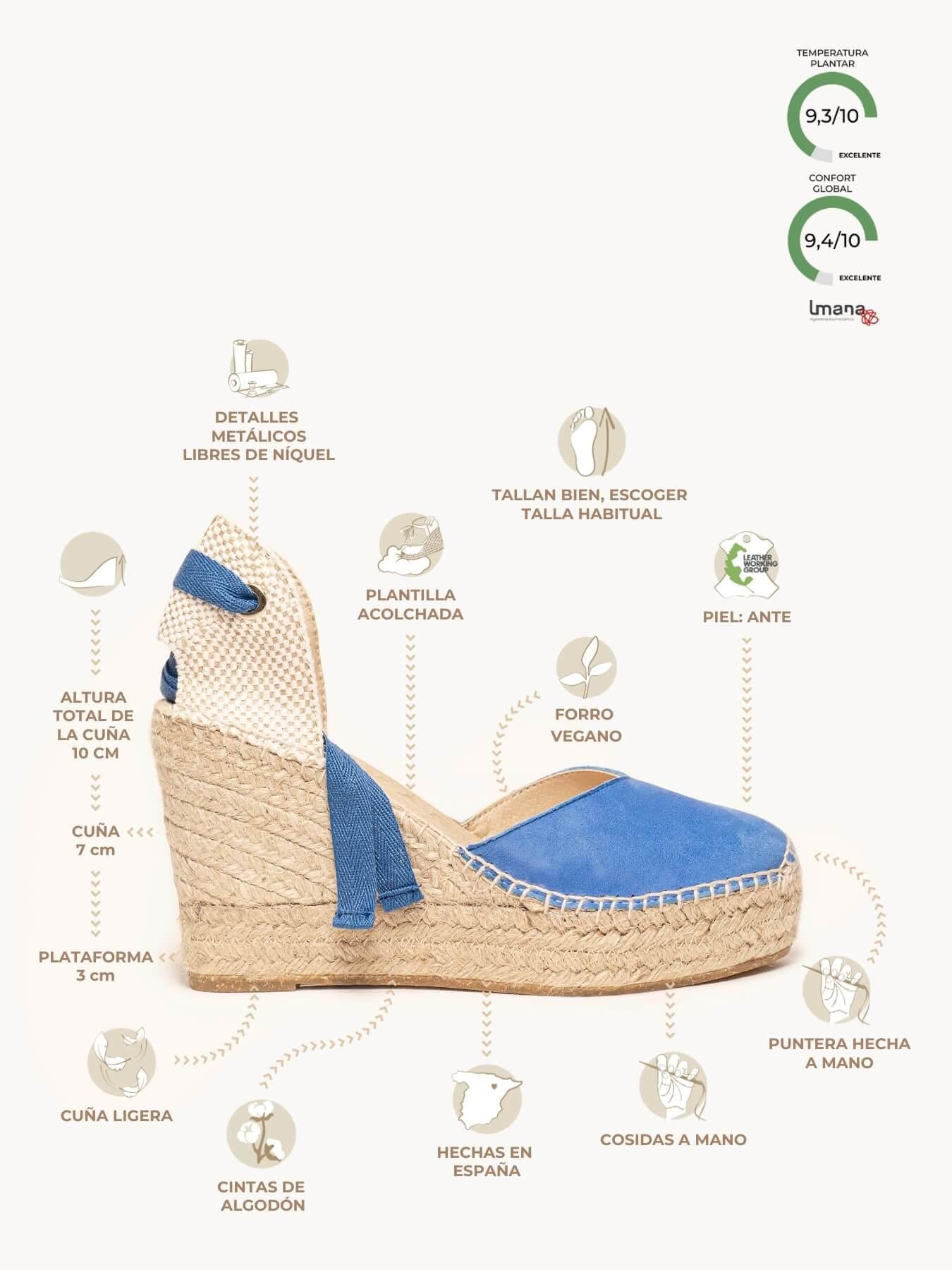 Sandália Romero Anabela 10 cm Camurça Azul
