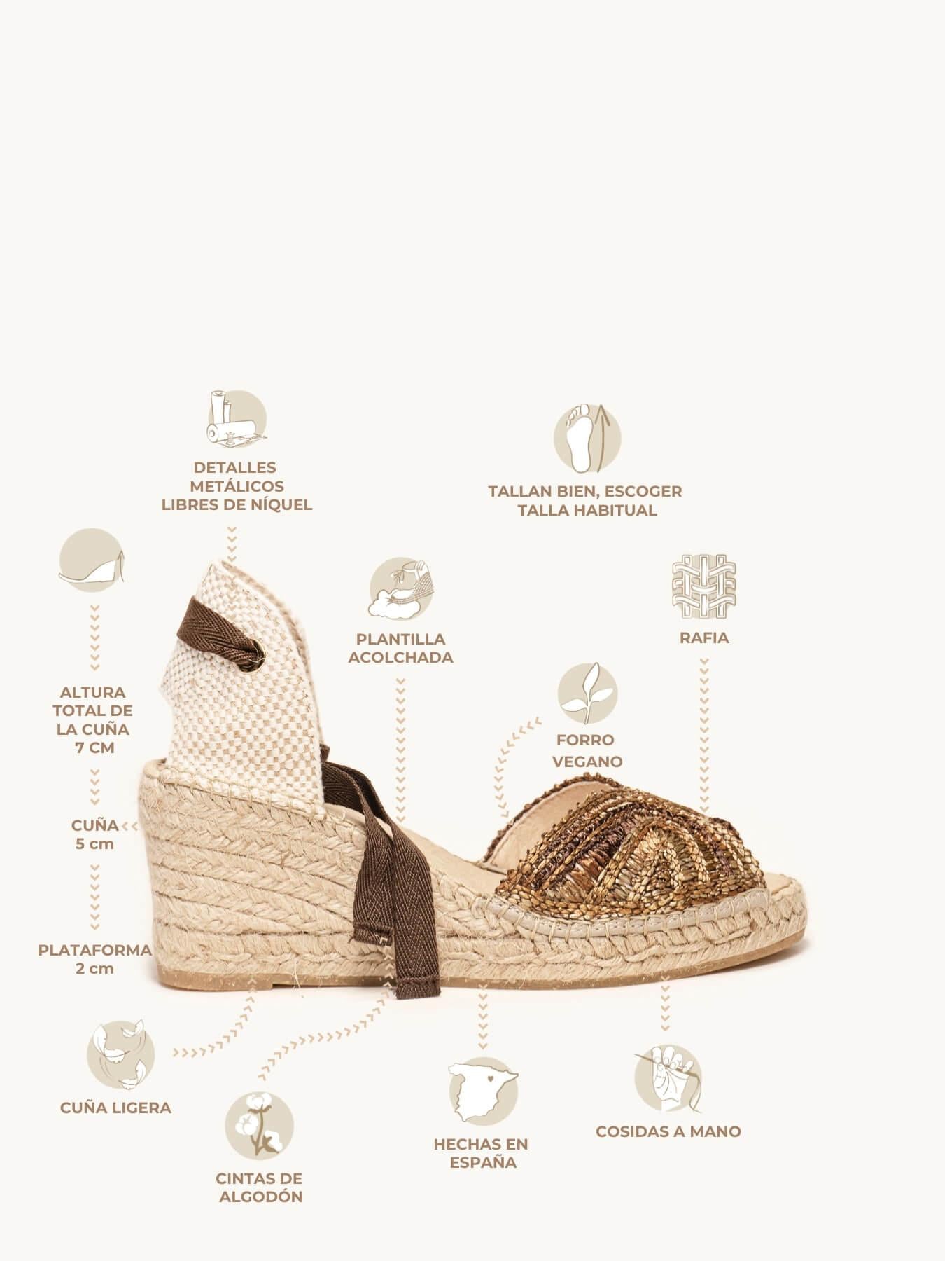 Sandália Anabela Média Lirio Ráfia Marrom