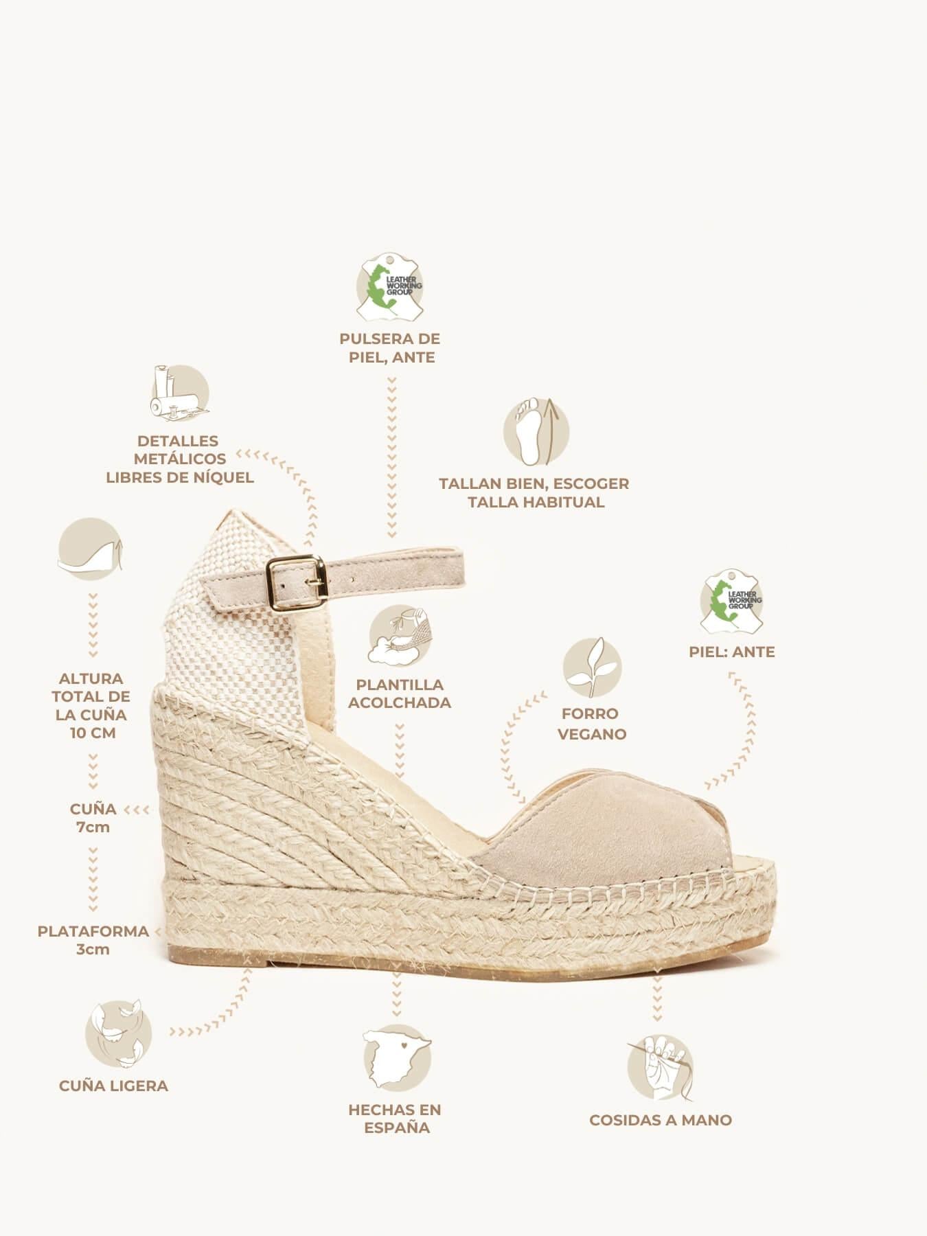 Sandália Anabela Alta Alelí Camurça Pedra