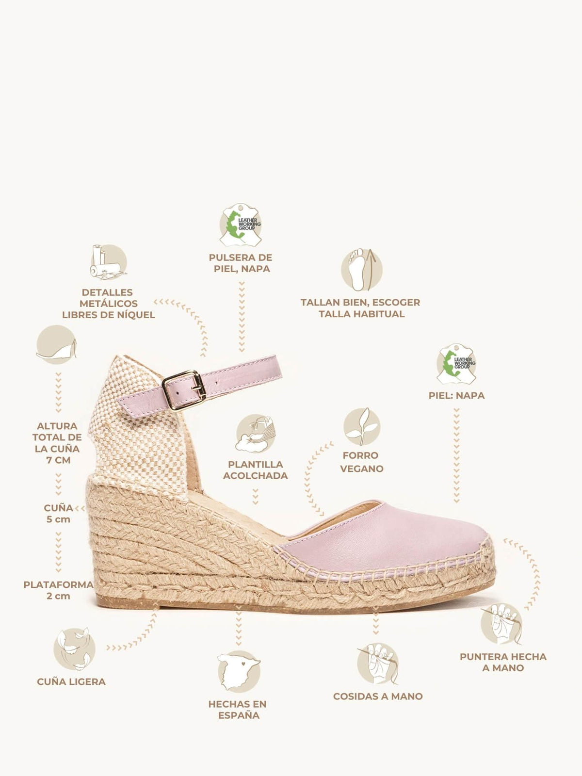 Sandália Marga Anabela 7 cm Napa Lilás