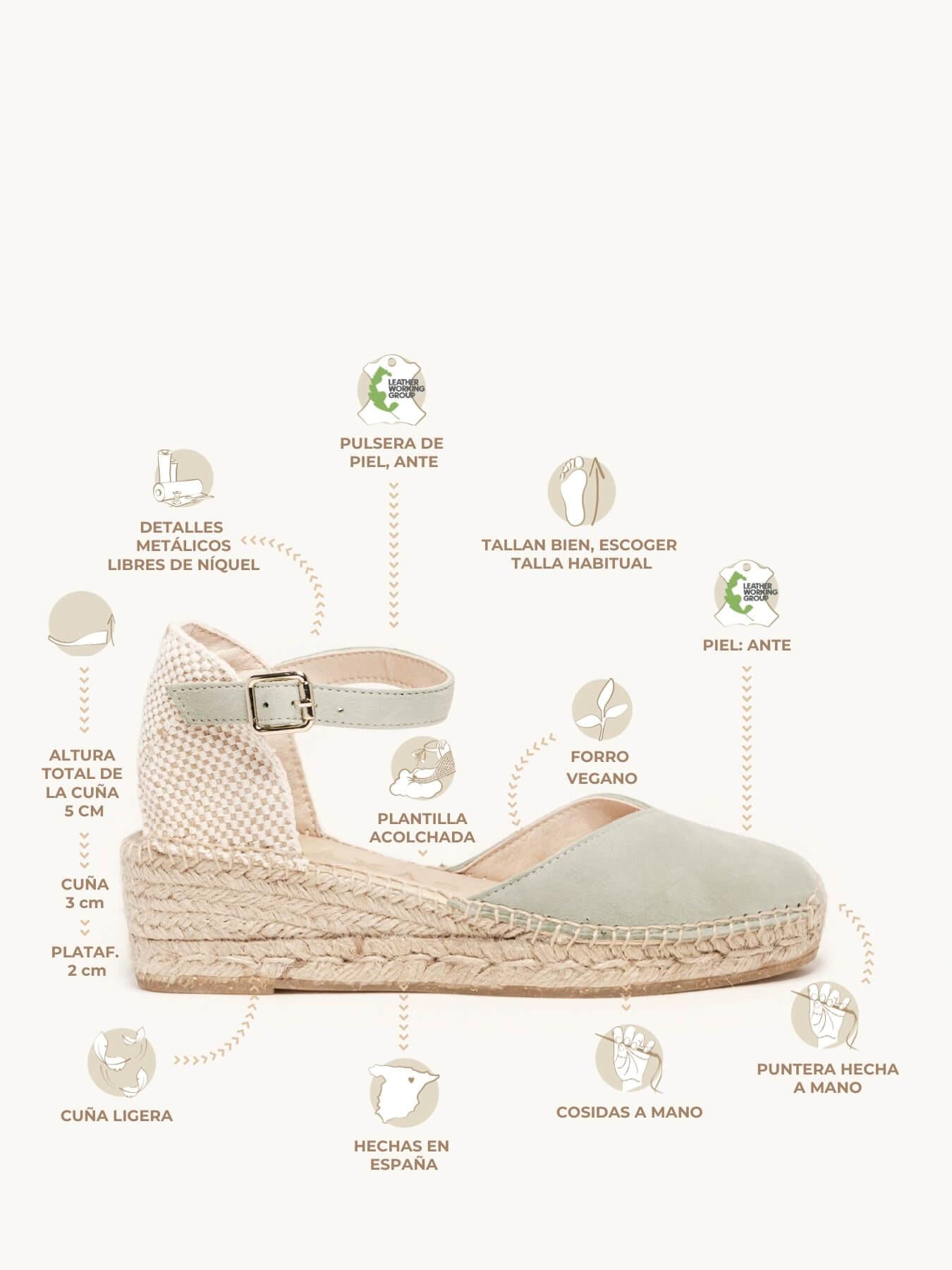 Sandália Anabela Baixa Jara Camurça Verde Claro