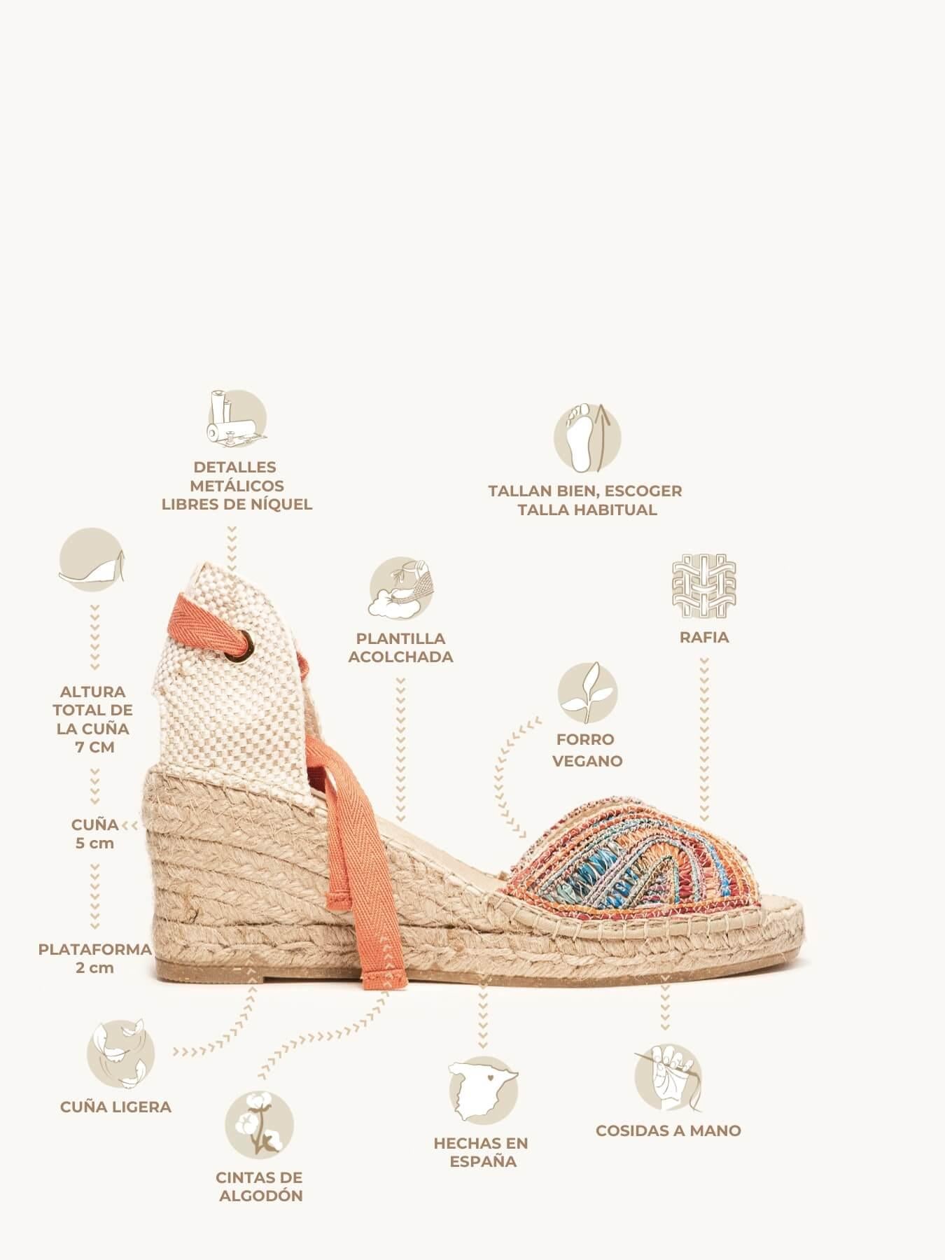 Sandália Anabela Média Lirio Ráfia Laranja