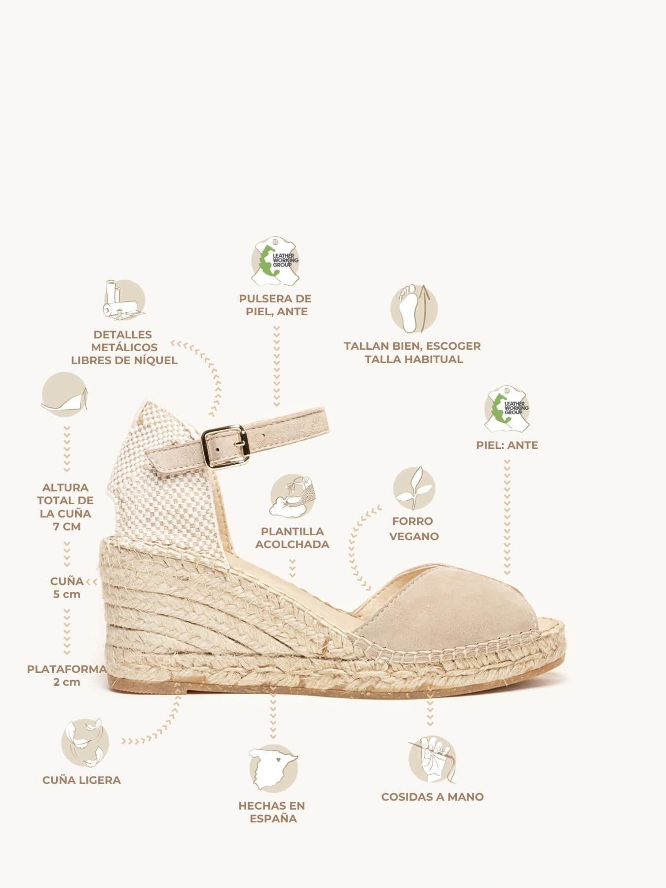 Sandália Anabela Média Alelí Camurça Pedra