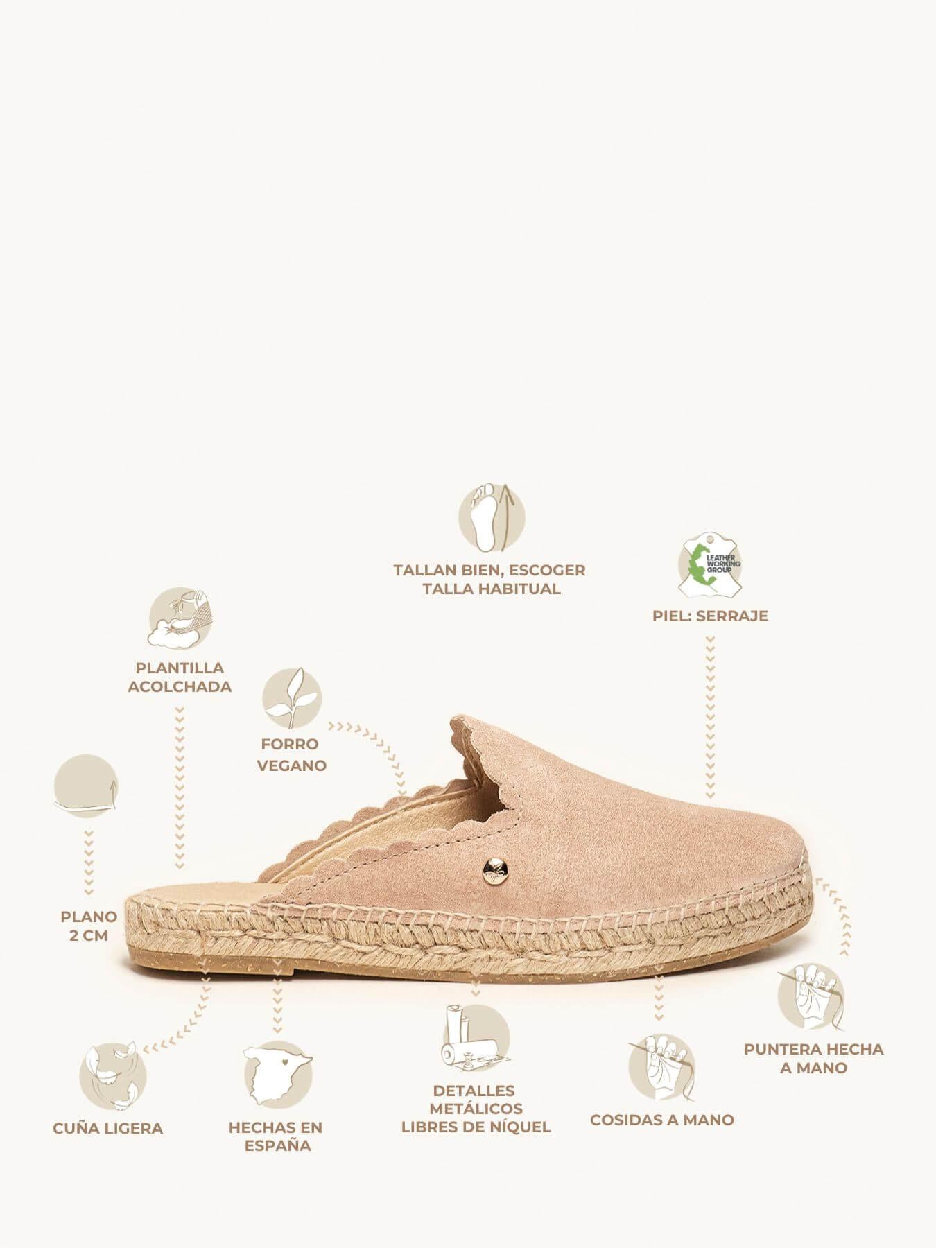 Mule Loto Camurça Ondas Rosa Claro