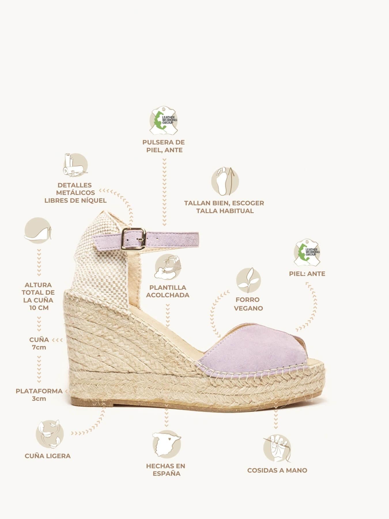 Sandália Anabela Alta Alelí Camurça Lilás