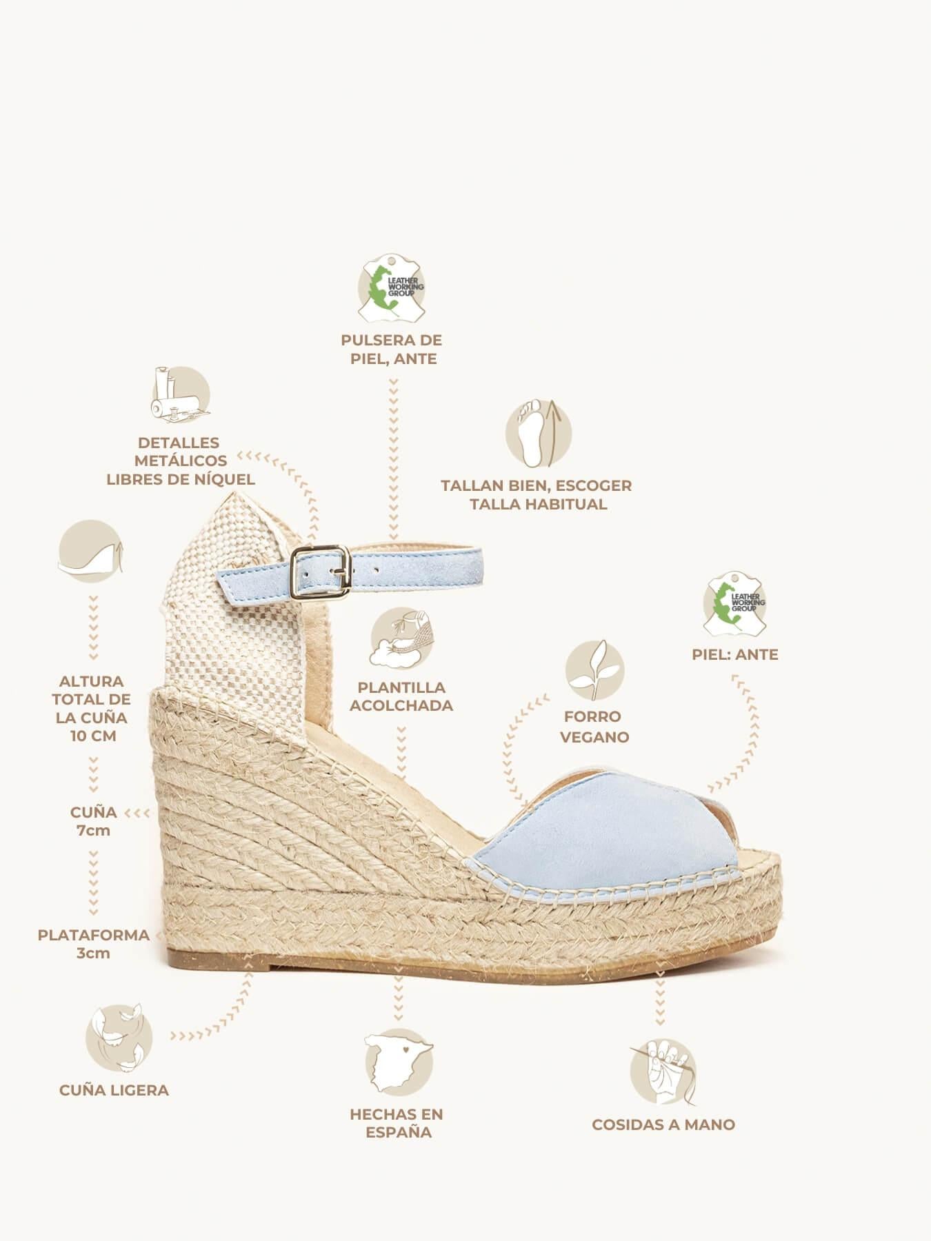 Sandália Anabela Alta Alelí Camurça Azul Claro