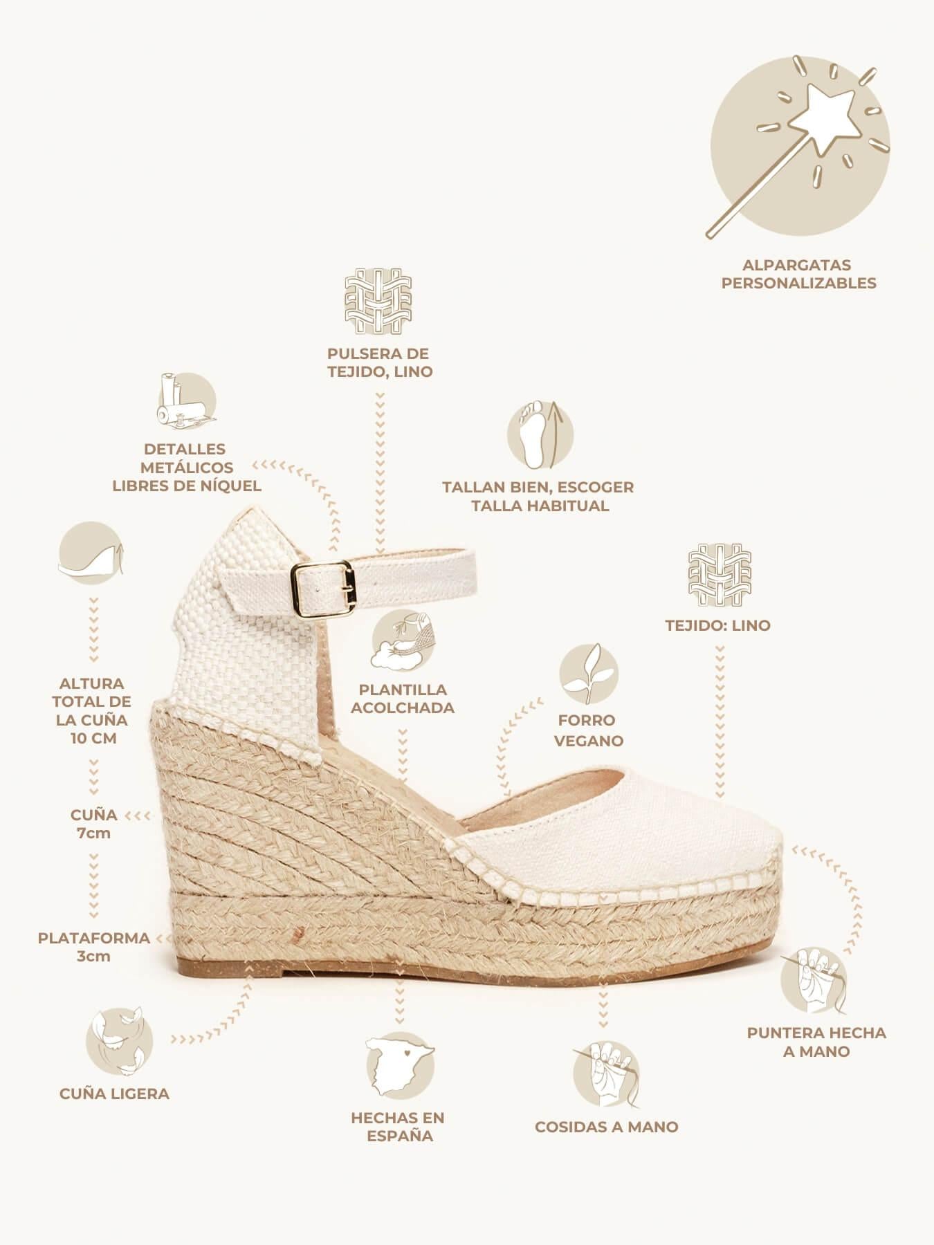 Sandália Anabela Alta Dalia Linho Branca