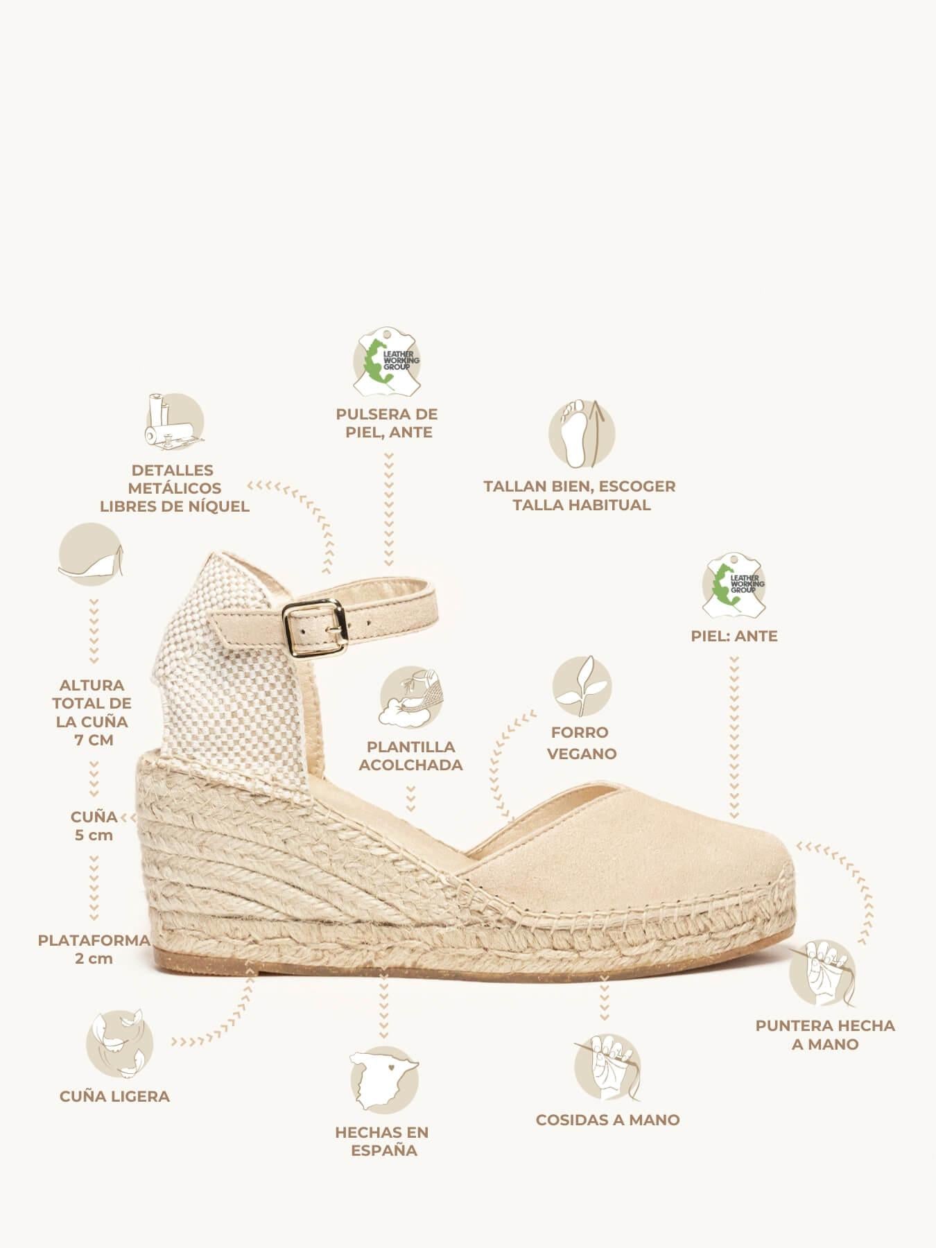 Sandália Jara Anabela 7 cm Camurça Areia