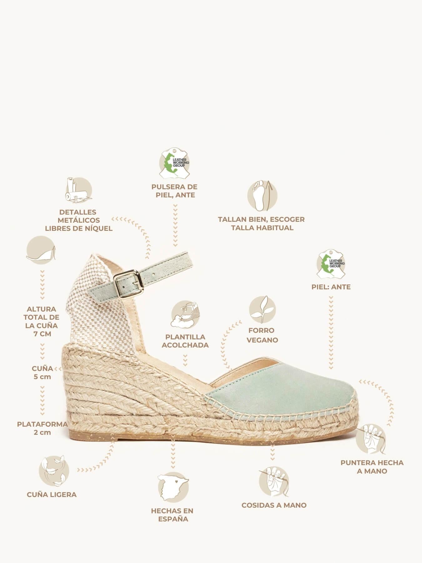 Sandália Anabela Média Jara Camurça Verde Clara