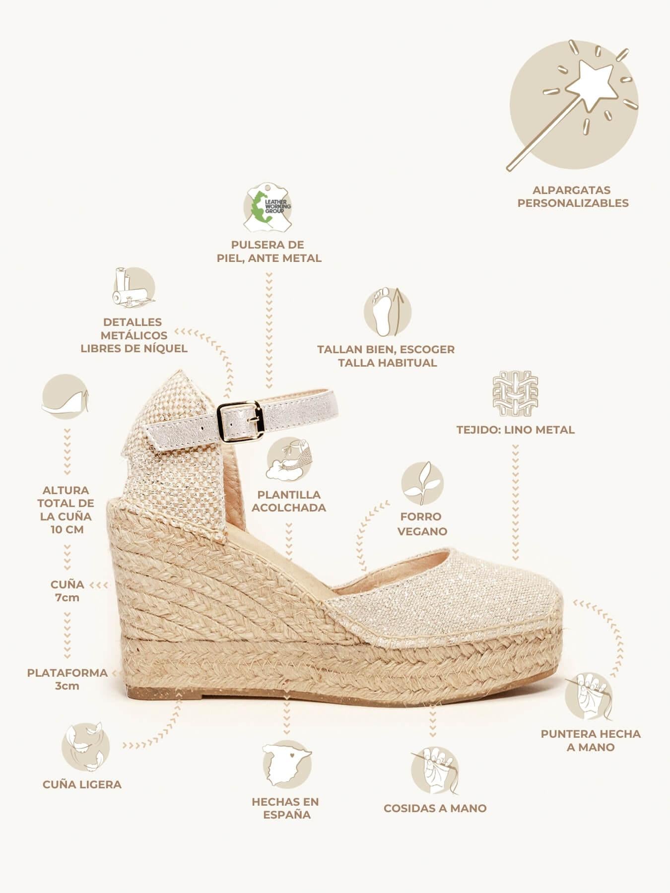 Sandália Anabela Alta Dalia Linho Metalizado Prata