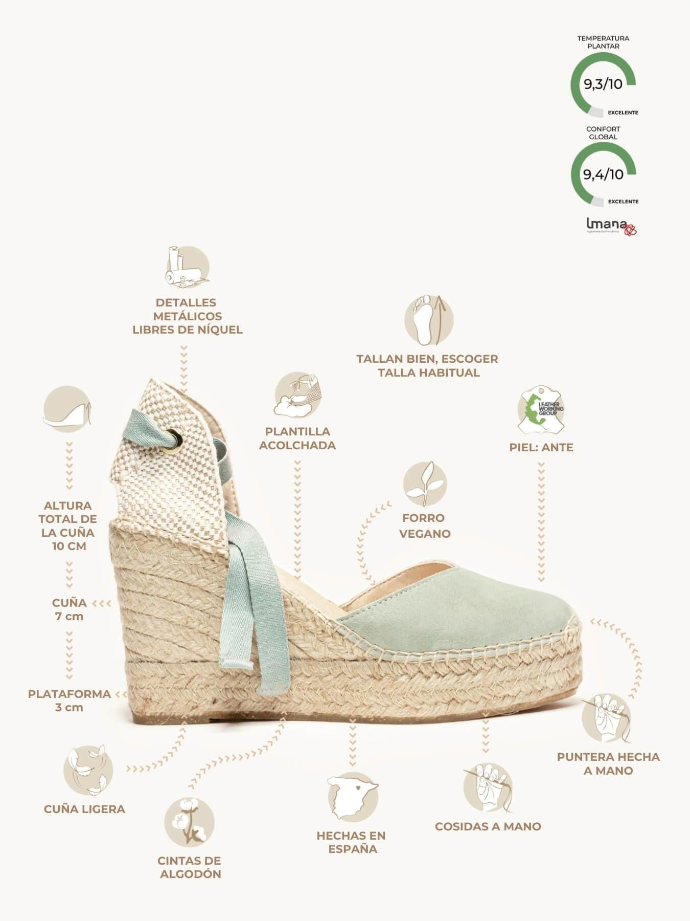 Sandália Anabela Alta Romero Camurça Verde Claro