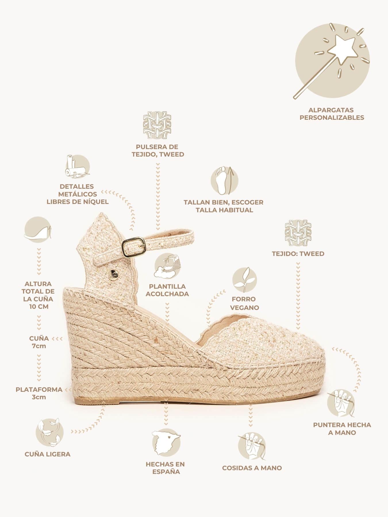Sandália Jara Anabela 10 cm Tweed Branco