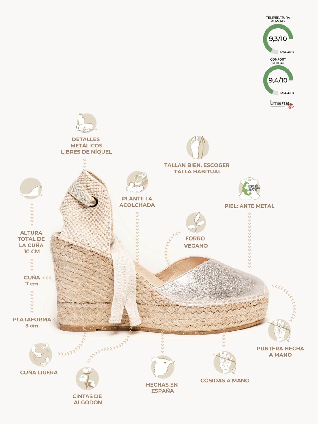 Sandália Anabela Alta Romero Camurça Prata Metalizado