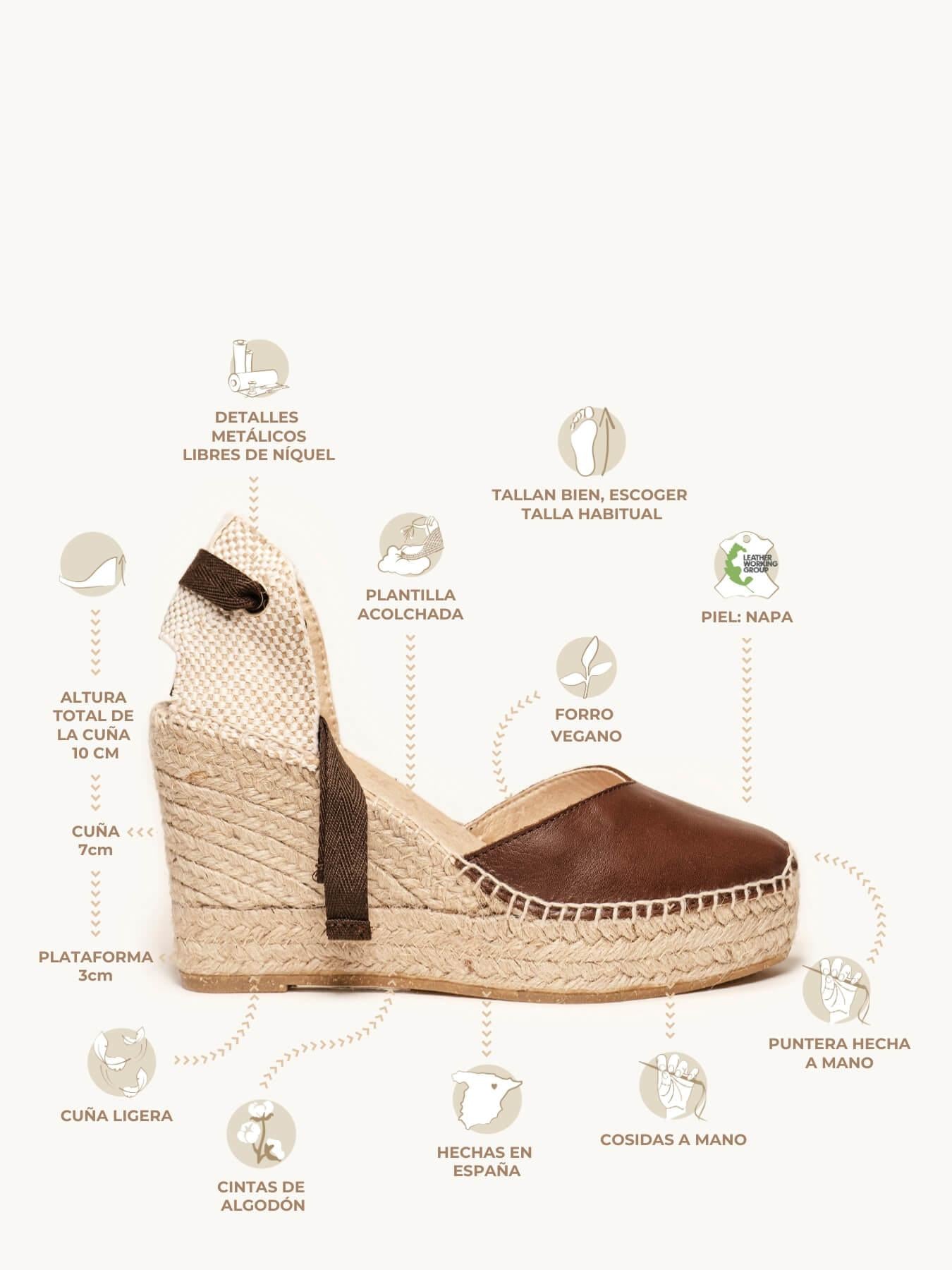 Sandália Romero Anabela 10 cm Napa Marrom Escuro